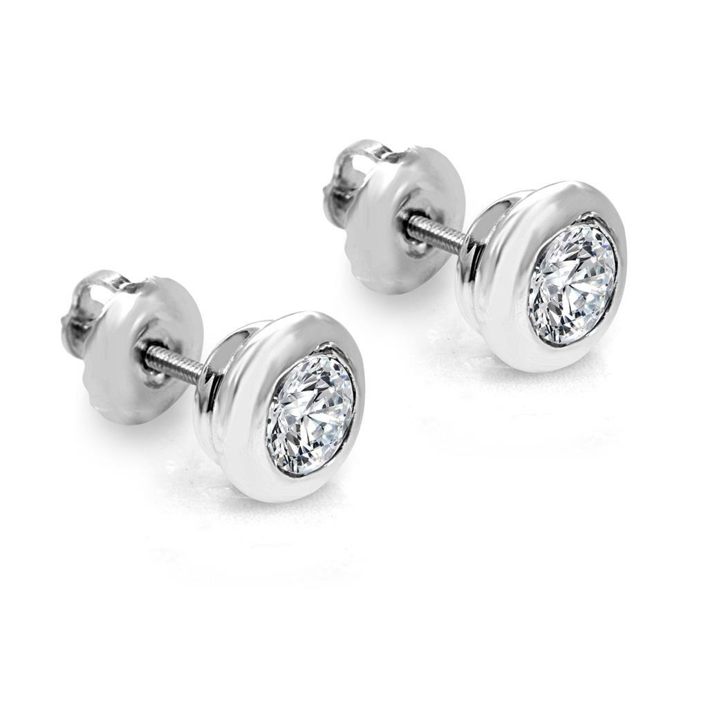 SI1 G 0.60Ct Natural Diamond Solitaire Stud Earrings Donut Bezel Set Yellow Gold