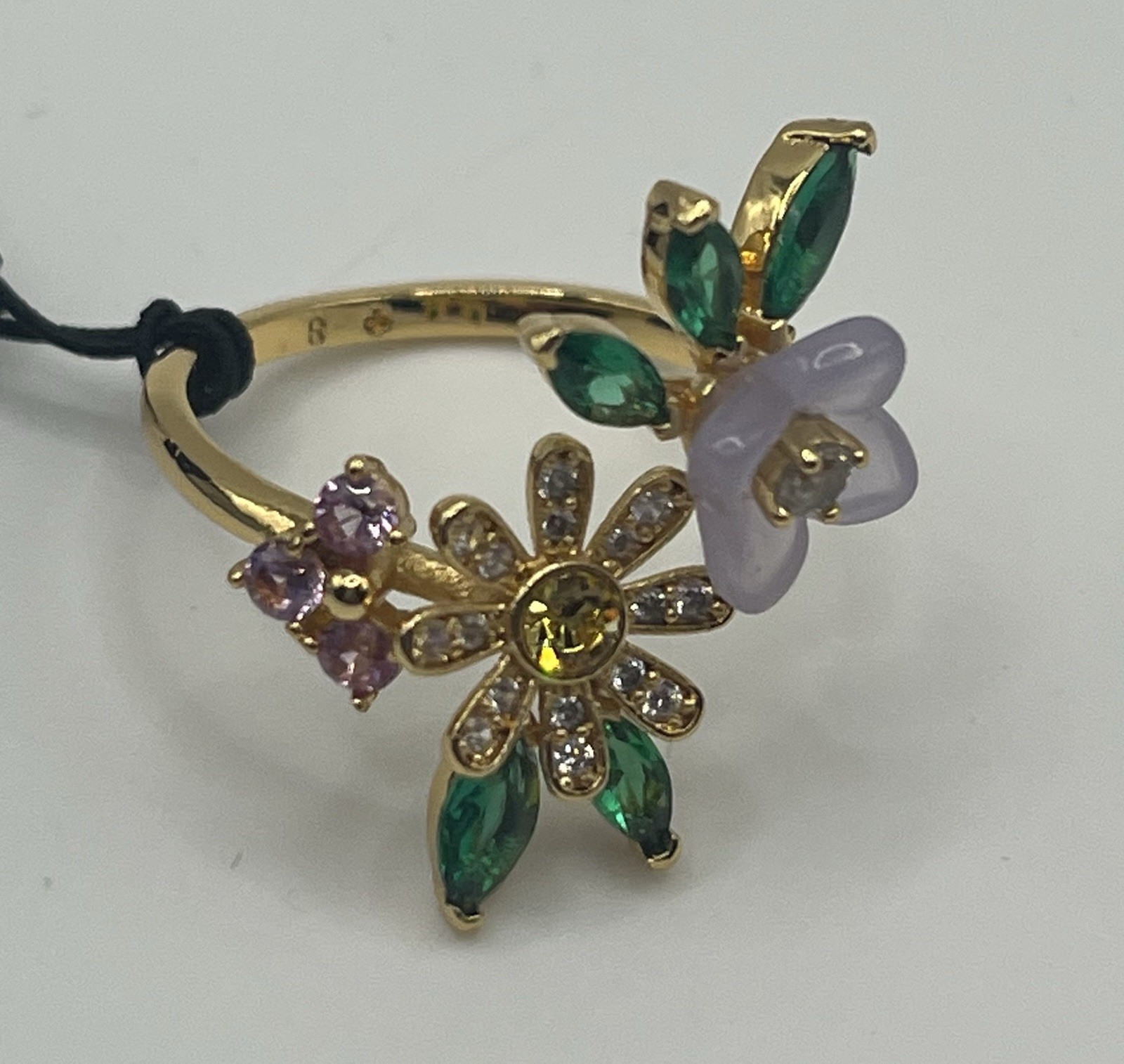 Kate Spade Bursting Blooms Ring NWT Gold Tone Crystal Floral Size 8 KK493