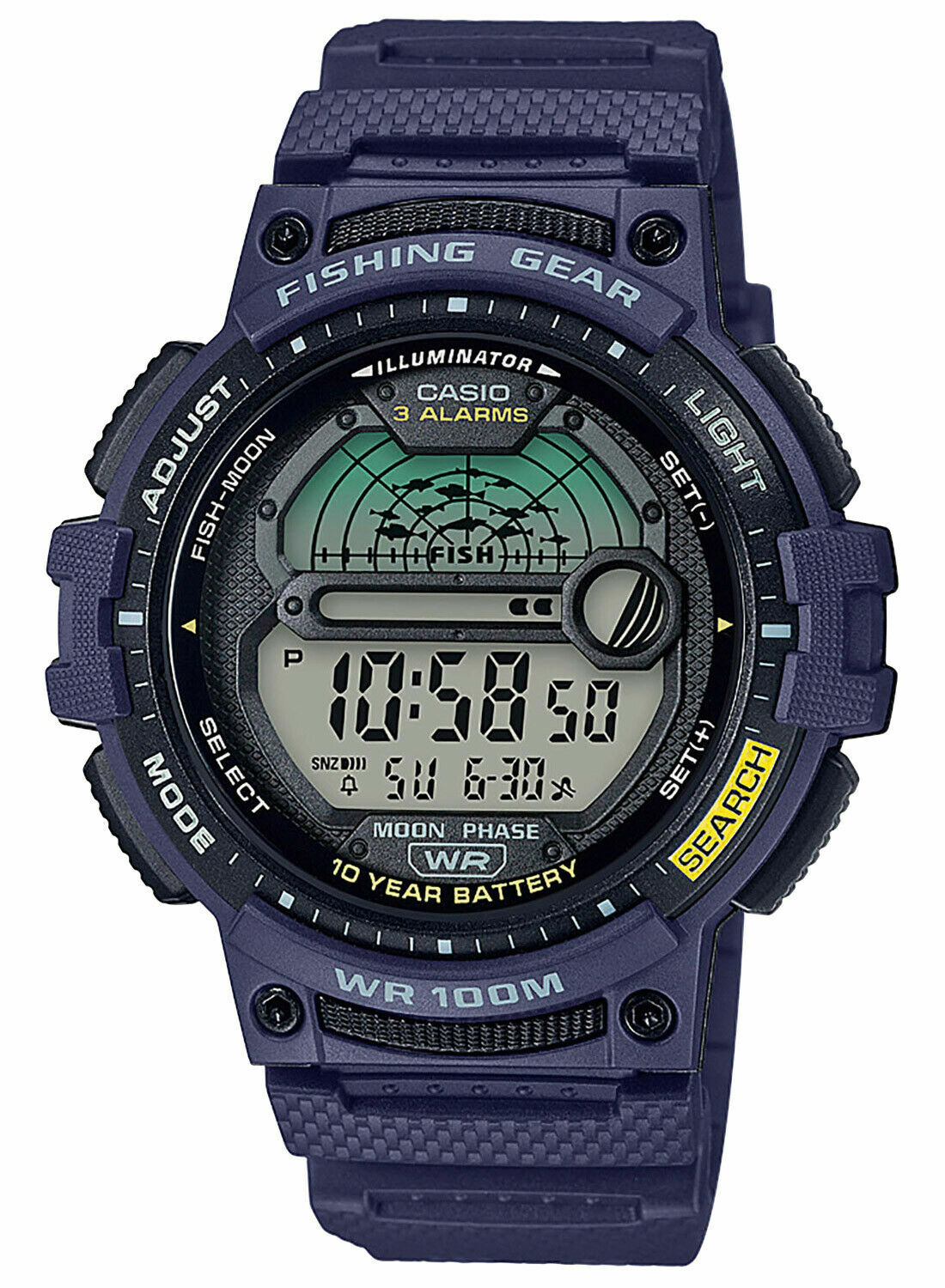 Casio WS-1200H-2AV, 10 Year Battery Watch, 100 Meter, Fishing Gear, 3 Alarms,NEW