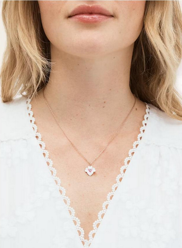 Kate Spade Precious Pansy Pink Flower Necklace Rose Gold Plated NEW Jewelry Gift