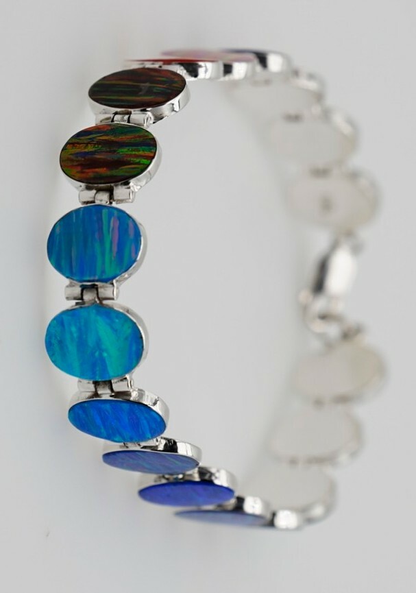 Fire Opal Bracelet Multicolor Ovals 950 Sterling Silver Jewelry Rainbow