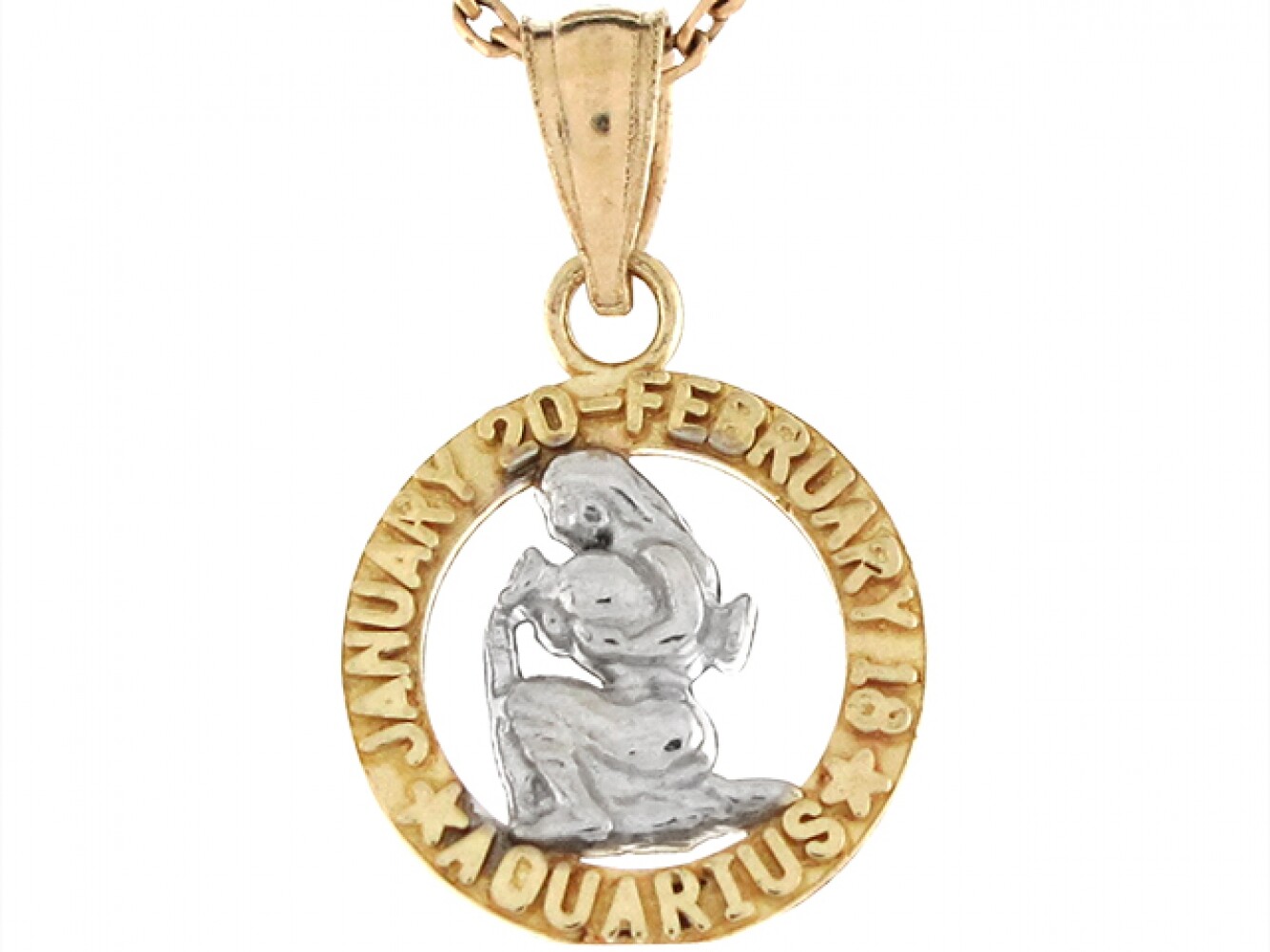 10k or 14k Two Tone Real Gold 1.8cm Zodiac Aquarius Girls Birthday Charm Pendant