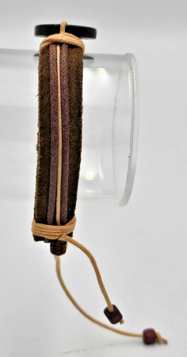 Adjustable Leather Cord Bracelet Engraved Manatee Wood Medallion Boho