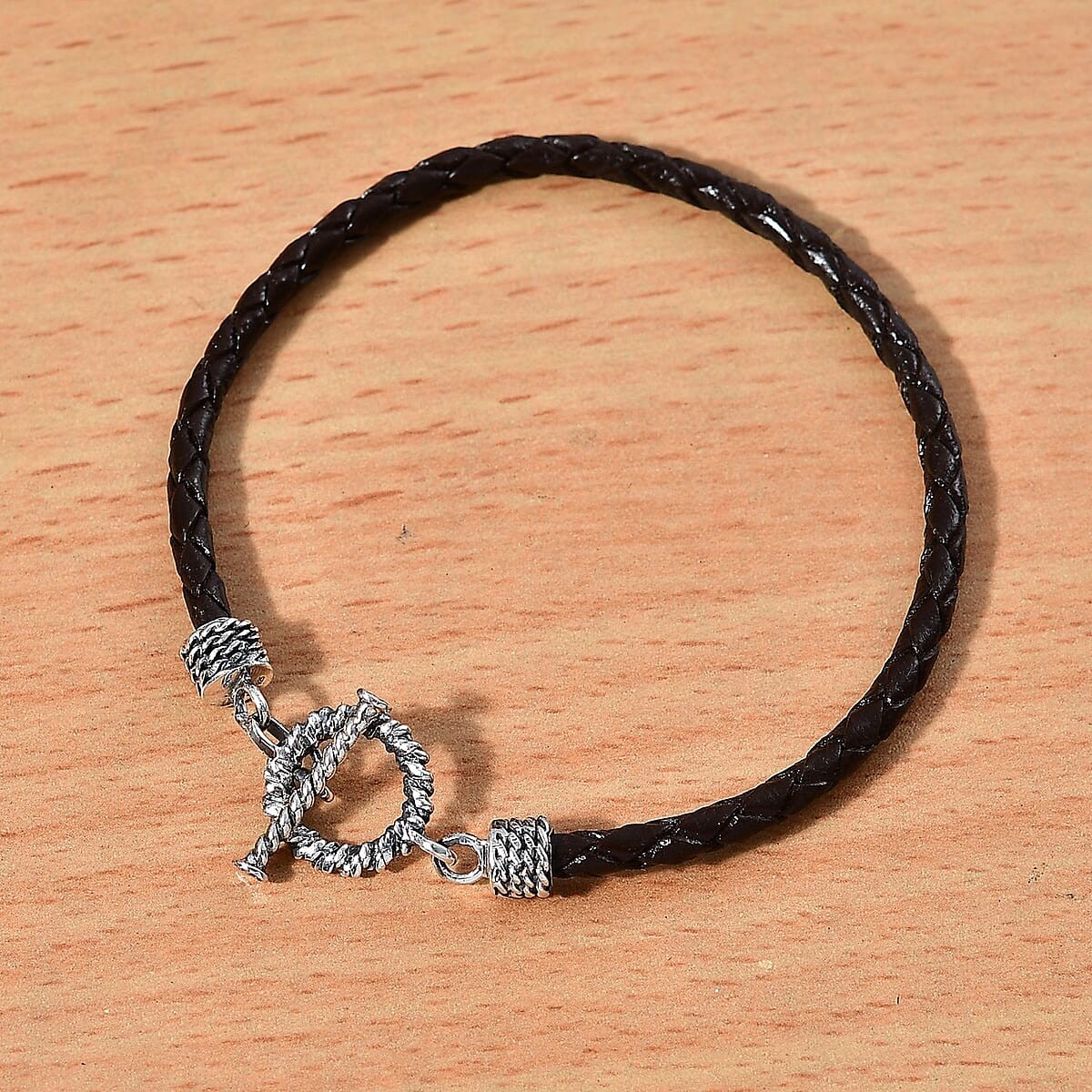 Leather Cord Bracelet Black Oxidized Sterling Silver (7.25 In) Black Brown Green