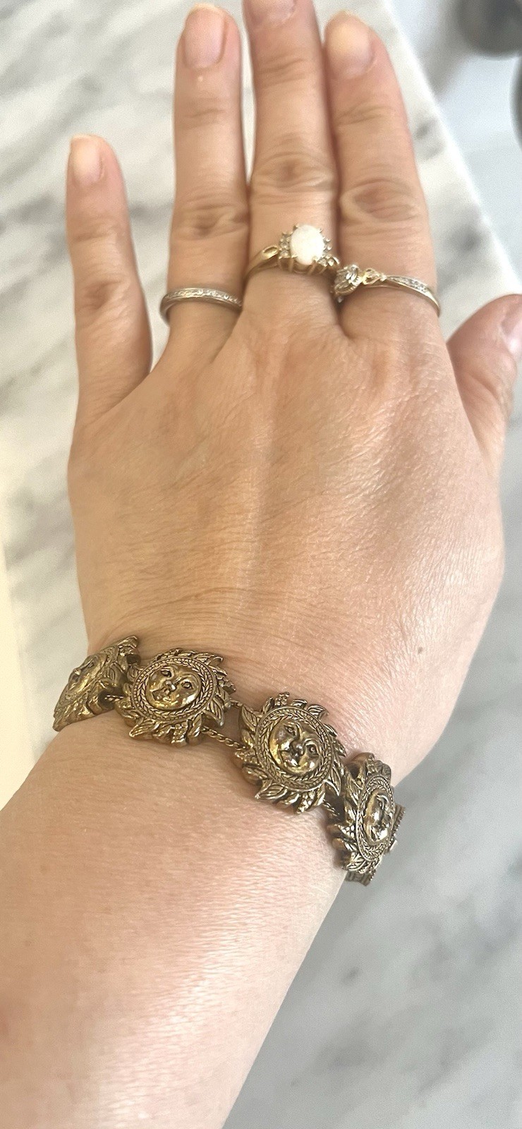 Gold Tone Sun Motif Bracelet 7. Inches South East Asia Decorative Motif .