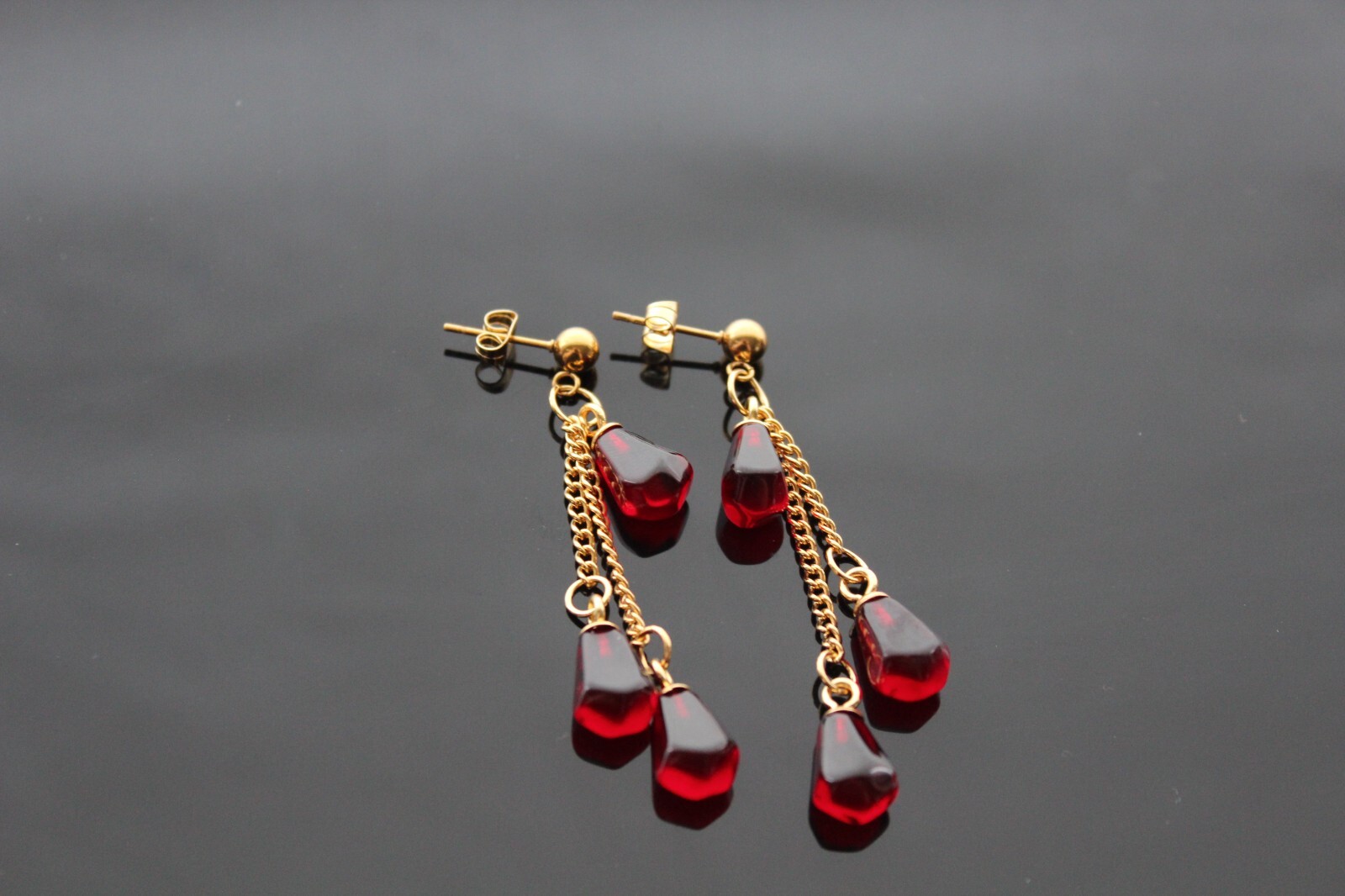 Pomegranate seed long earrings 14K gold plated stainless steel, non tarnish