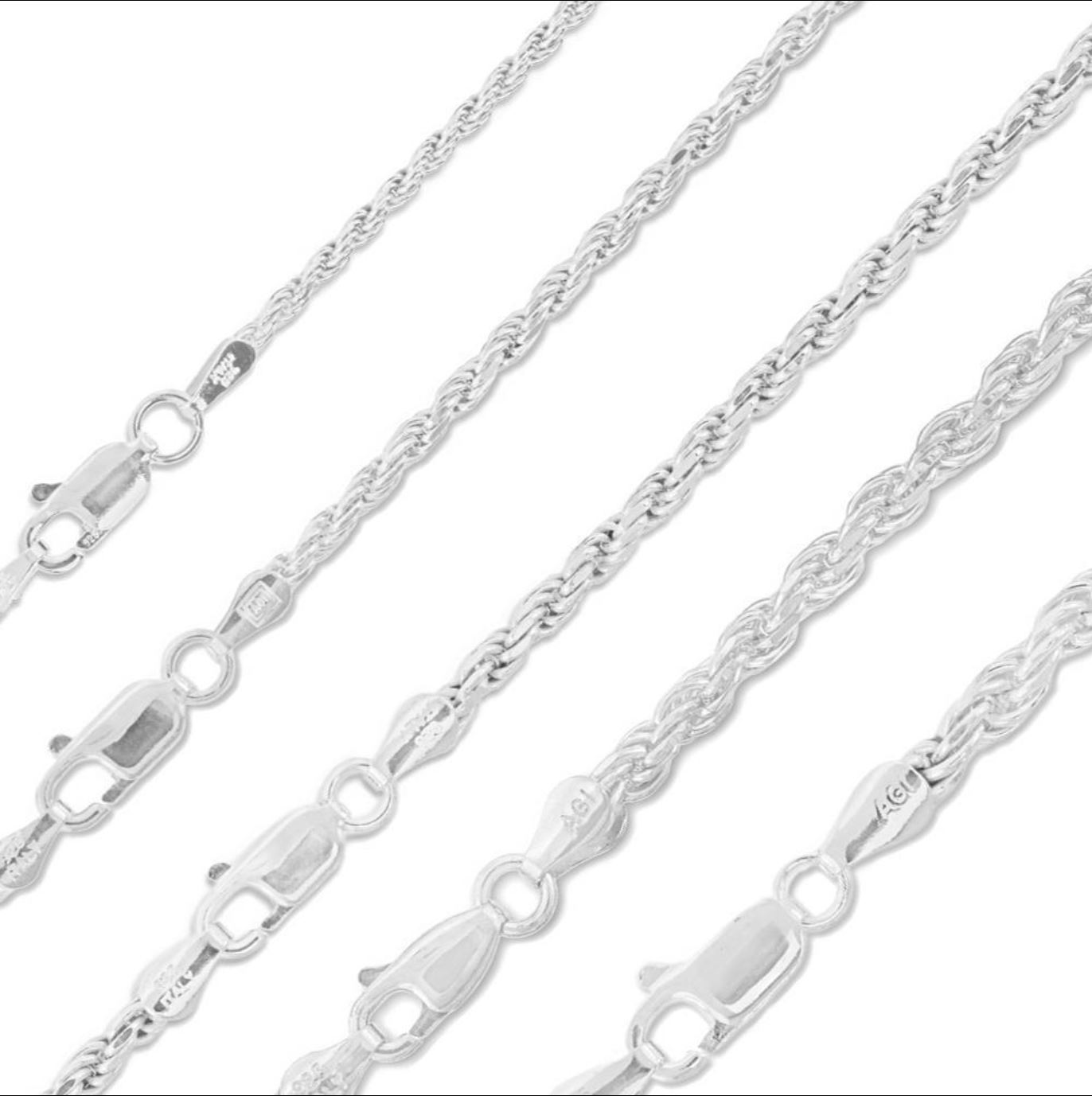Solid .925 Sterling Silver Diamond Cut Twisted French Rope Chain Necklace Anklet