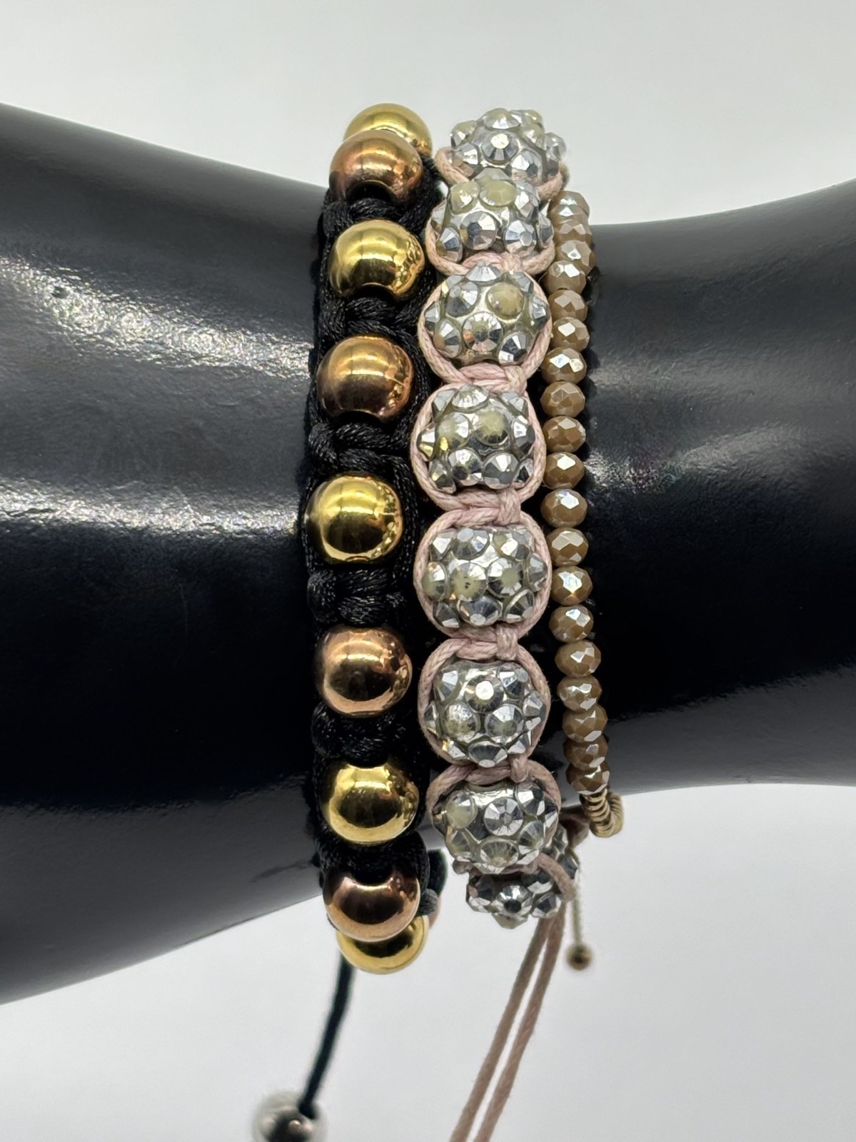 Lot of Three Bracelets Shamballa Slider Macrame Bolo-Style Adjustable Not Signed