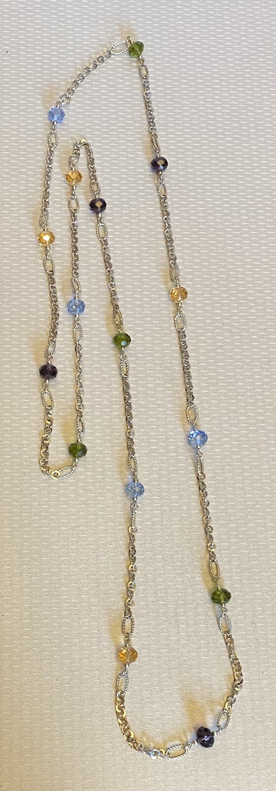 Vintage Stationed Multicolor Crystal Bead Sautoir Necklace Endless Chain 62″