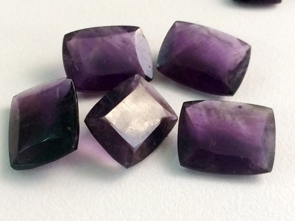 15x20mm Amethyst Stone, Rectangle Table Cut Faceted Pointed Back Amethyst, 2 Pcs