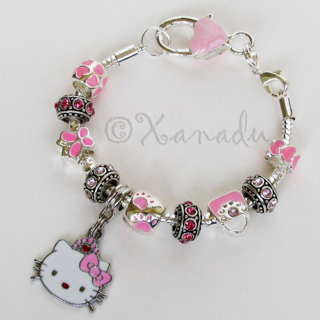Pink Hello Kitty Princess European Charm Bracelet With Red Heart Crown Charm