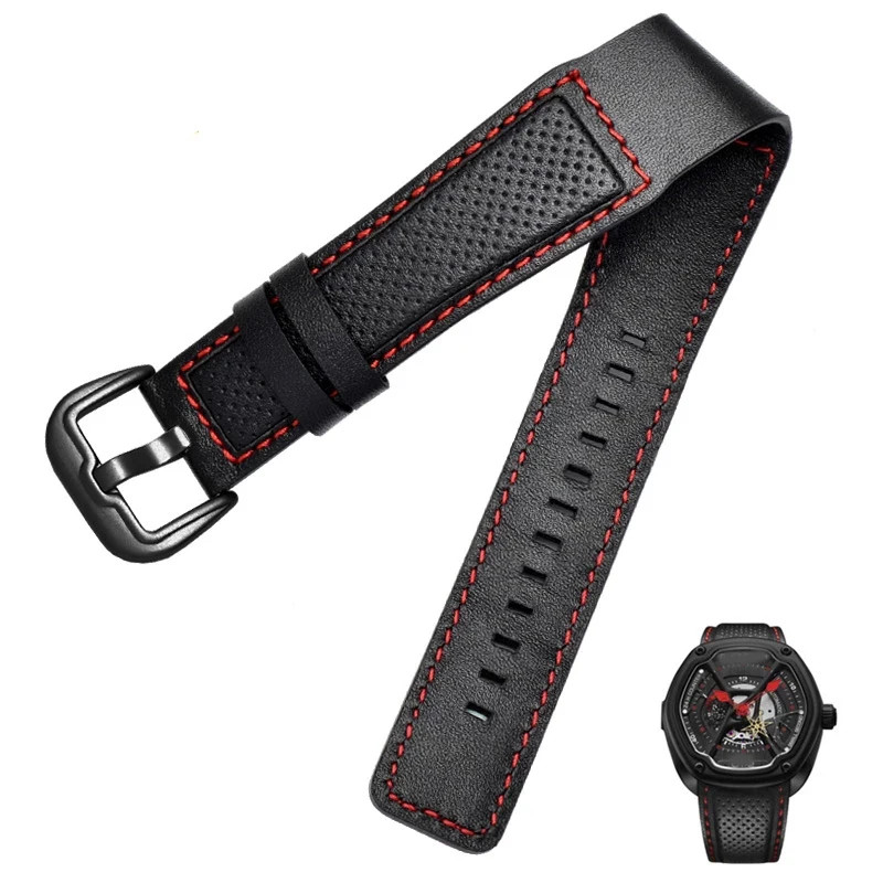 Leather Watch Strap For Dietrich OT-3 OTC-AO1 24mm Black Cowhide Wrist Band