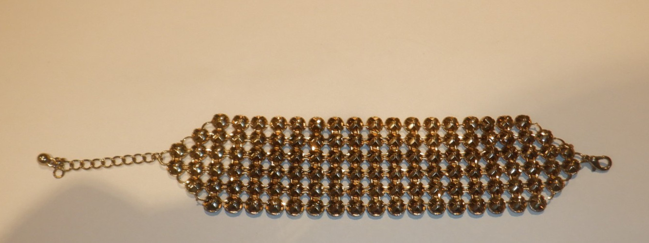 Wide Mesh Panel “Six Row” Cabochon Sizable Bracelet