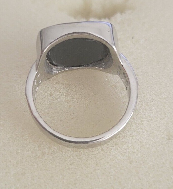 Black Onyx Natural White Zircon Sterling Silver Ring (Size 9) 11.70 CTS