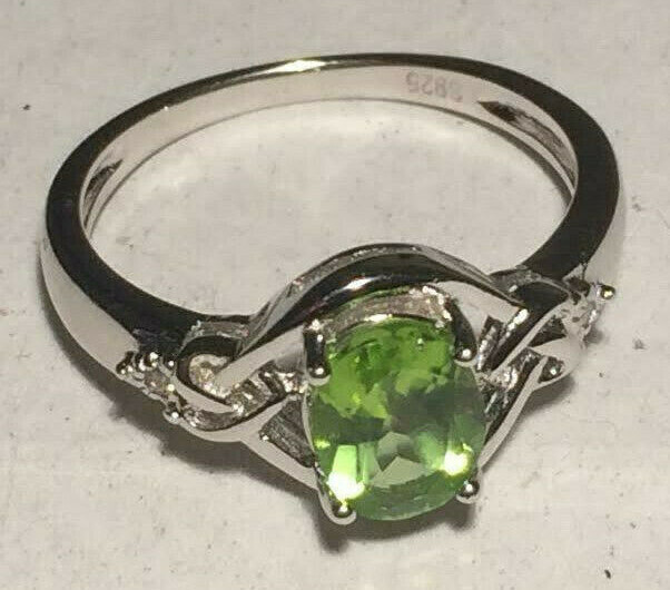 Peridot Ring Natural 8x6mm Solid Sterling Silver Sizes 6.5 to 10 US