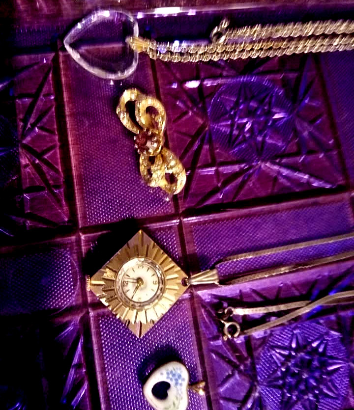 mid century pendant necklace destash faux amethyst watch heart 1940s to 60s