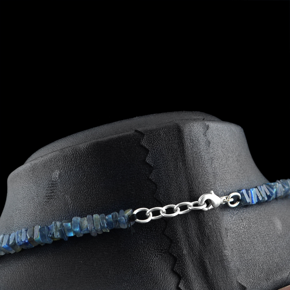 123.50 CTS NATURAL 20 INCHES LONG BLUE FLASH LABRADORITE BEADS NECKLACE (DG)