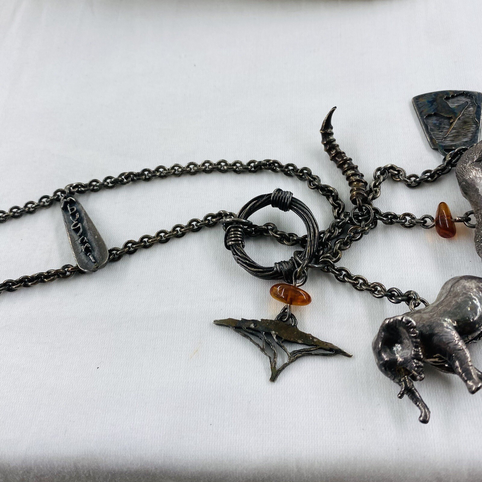 Rare Susan Cummings Sterling African Safari Animal Charm Necklace 28” 97 Grams