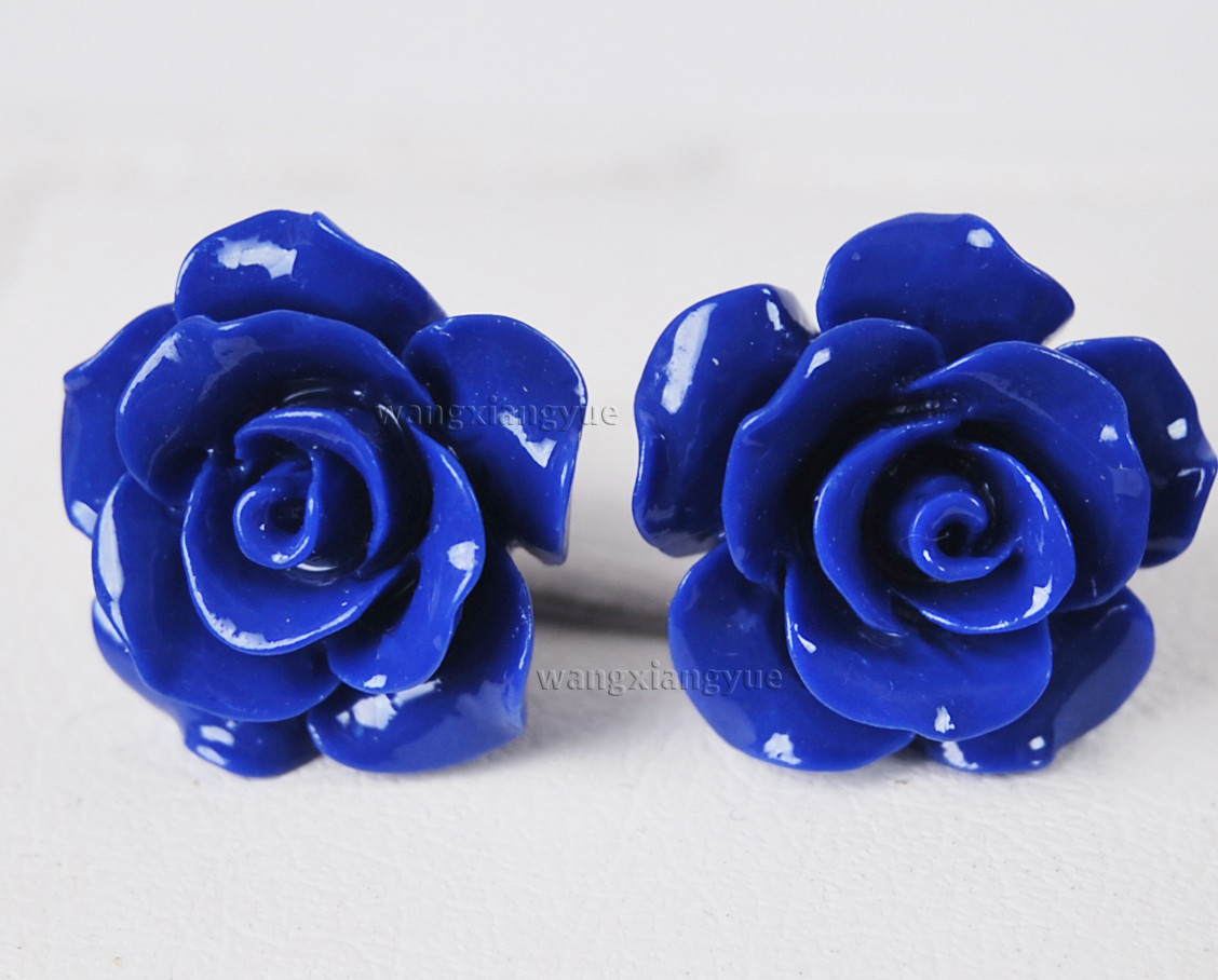 Wholesale 15mm Sea Coral Gems Hand Carved Flower Beads Silver Stud Earrings AAA