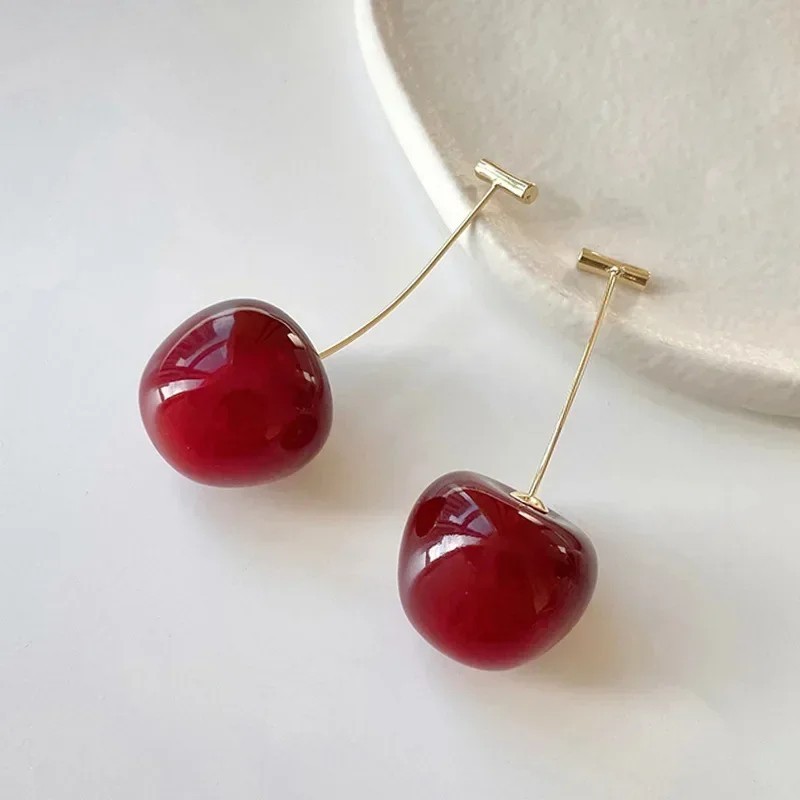 Sweet Cherry Dangle Earrings Cute Fruit Drop Statement Fashion Jewelry