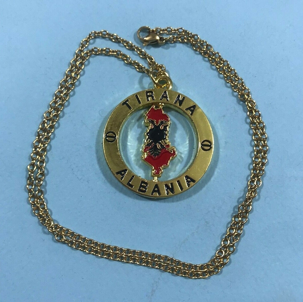 NEW ALBANIAN KOSOVA GOLD COLOR EAGLE+CHAIN-ALBANIA EAGLE PENDANT-30 CM-AWESOME