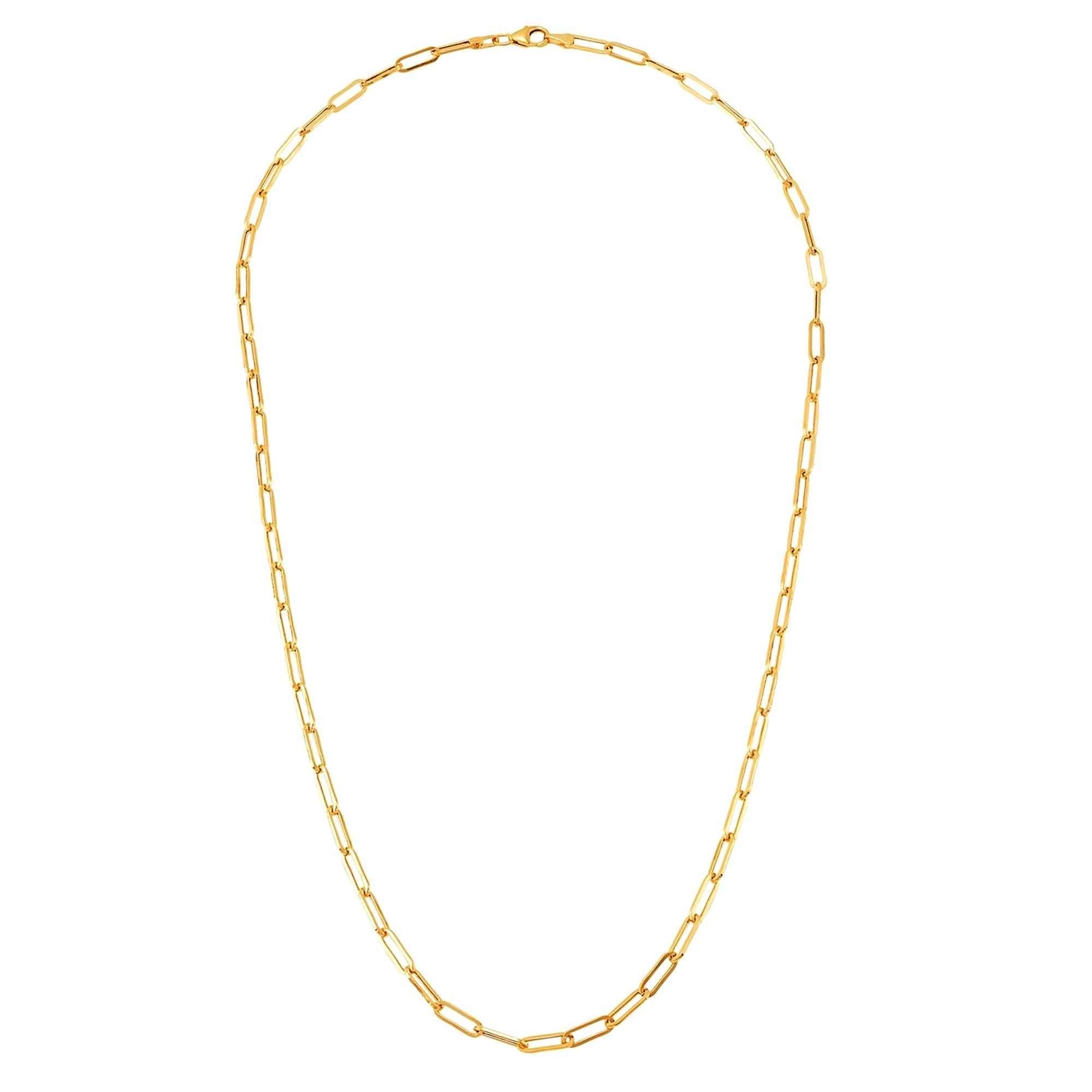 14k Yellow Real Gold Paperclip Chain Necklace, 3mm (20.0 Inches)