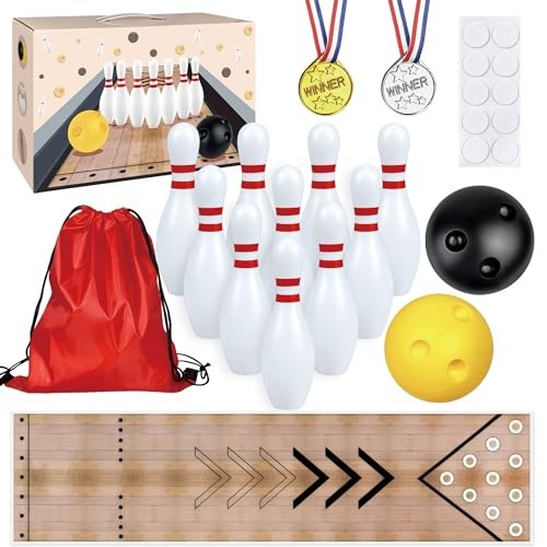 Mini Bowling Set Indoor Outdoor Indoor Bowling Set with Guide Arrow Mat Gold