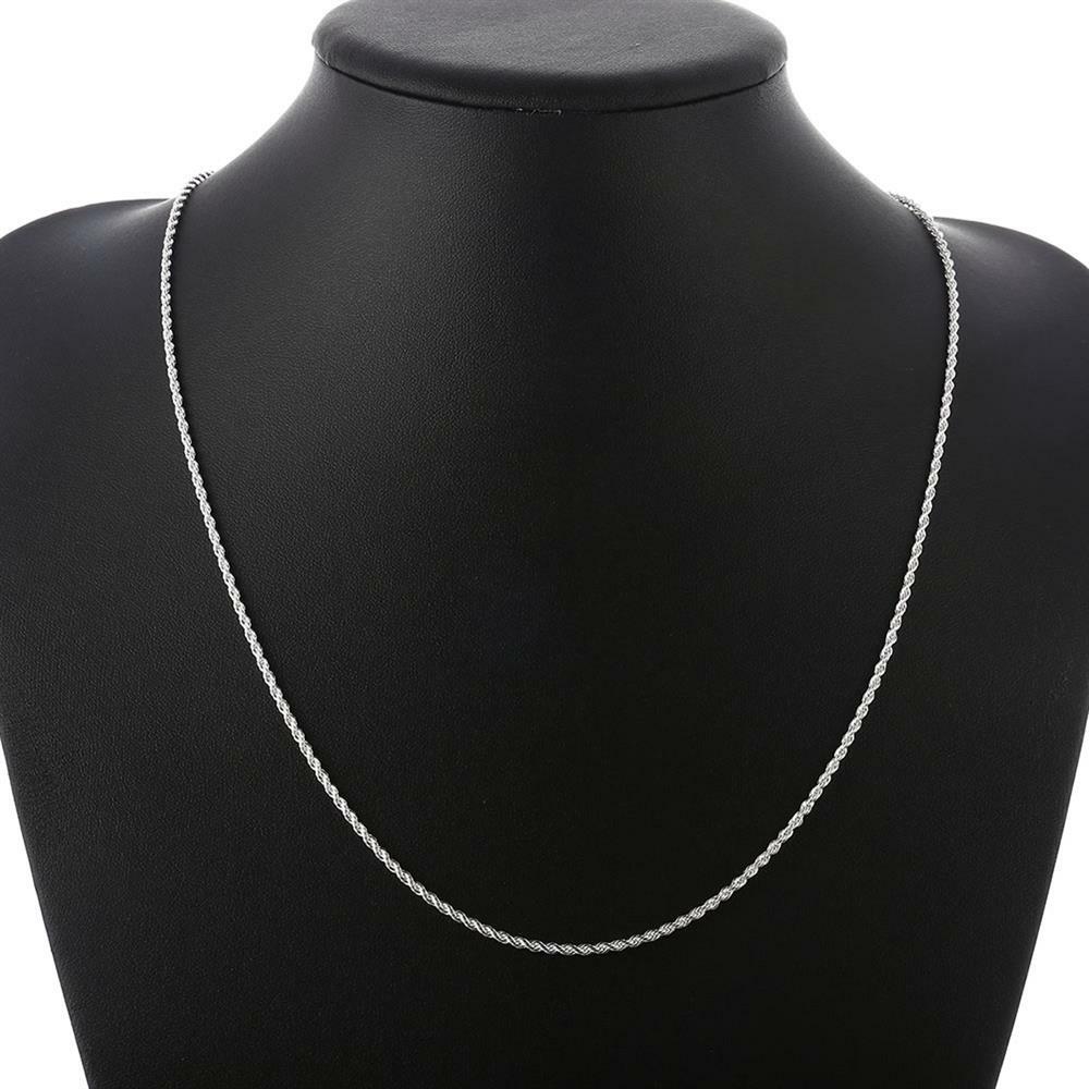 Unisex Sterling Silver Plated Twisted 2MM Chain Necklace Lobster 16″ to 24″ B36
