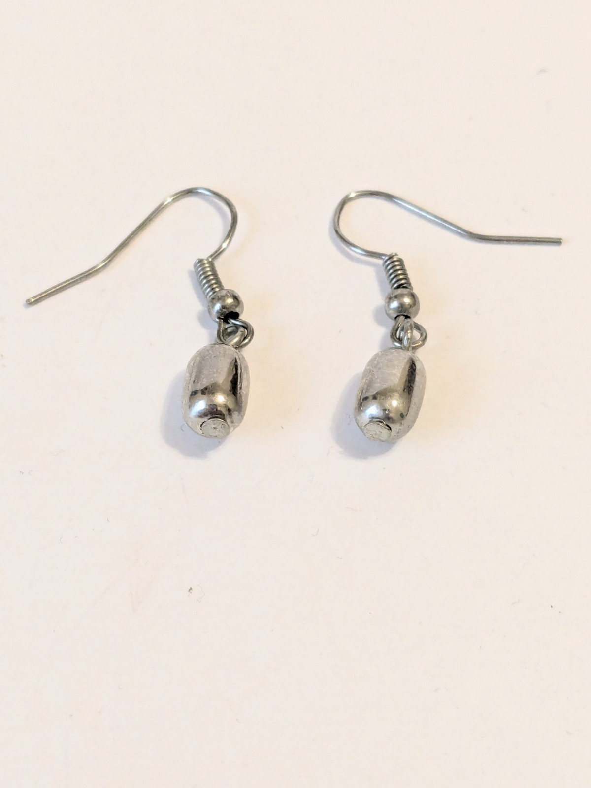 Silver Tone Hook Dangle Earrings With Metal Beads. 1″. Minimalist.