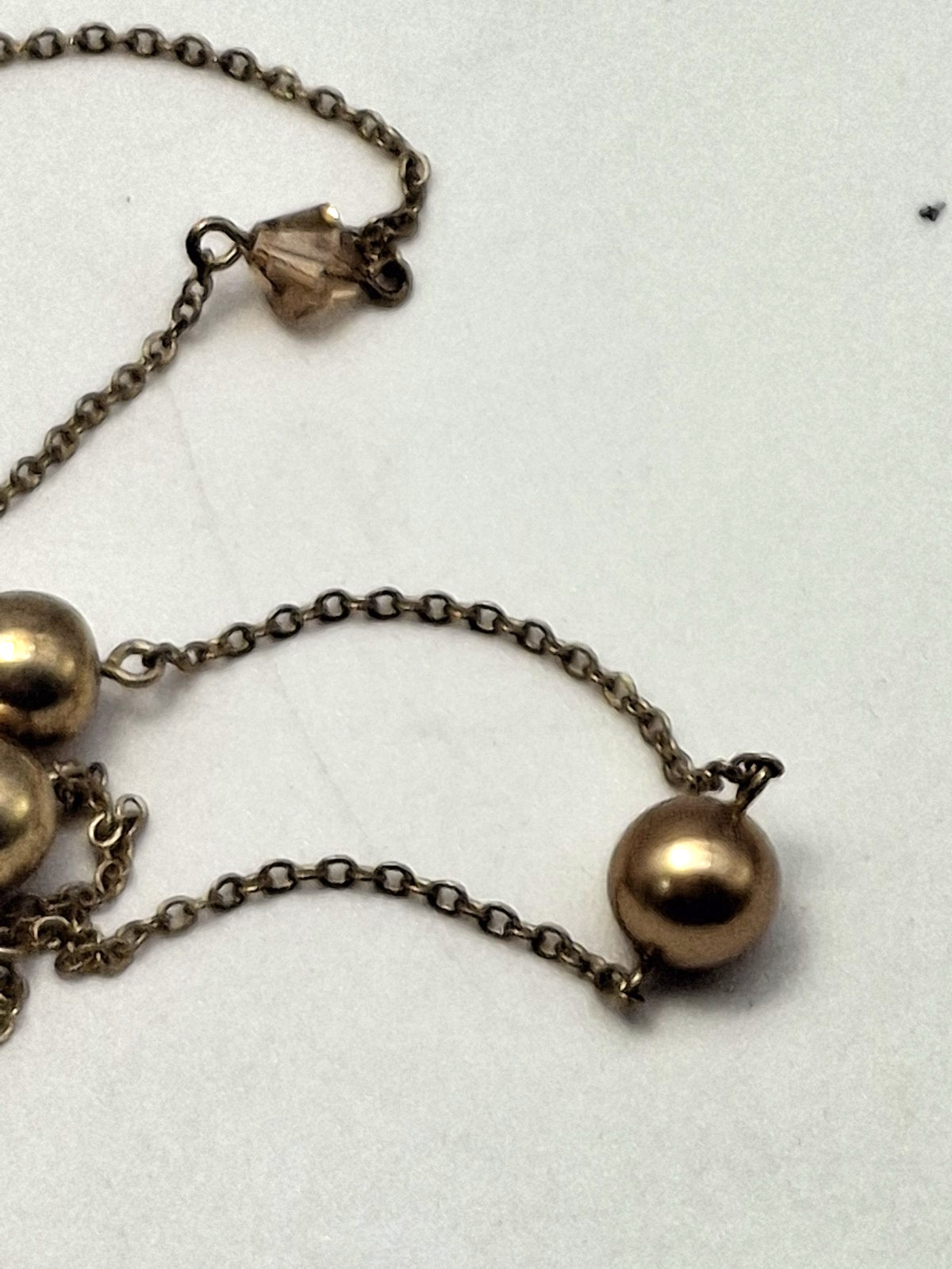 LBD Essentials Minimalist Necklace w Brass Chain Beads n Crystals Signed 39″