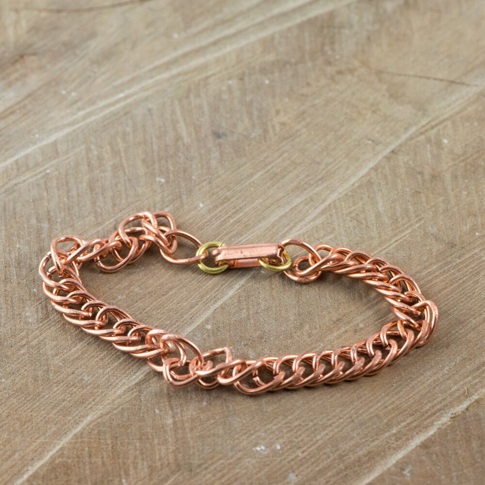 6 Vintage Copper Coated Bracelet Chains Fold Over Clasp Japan mtl277A