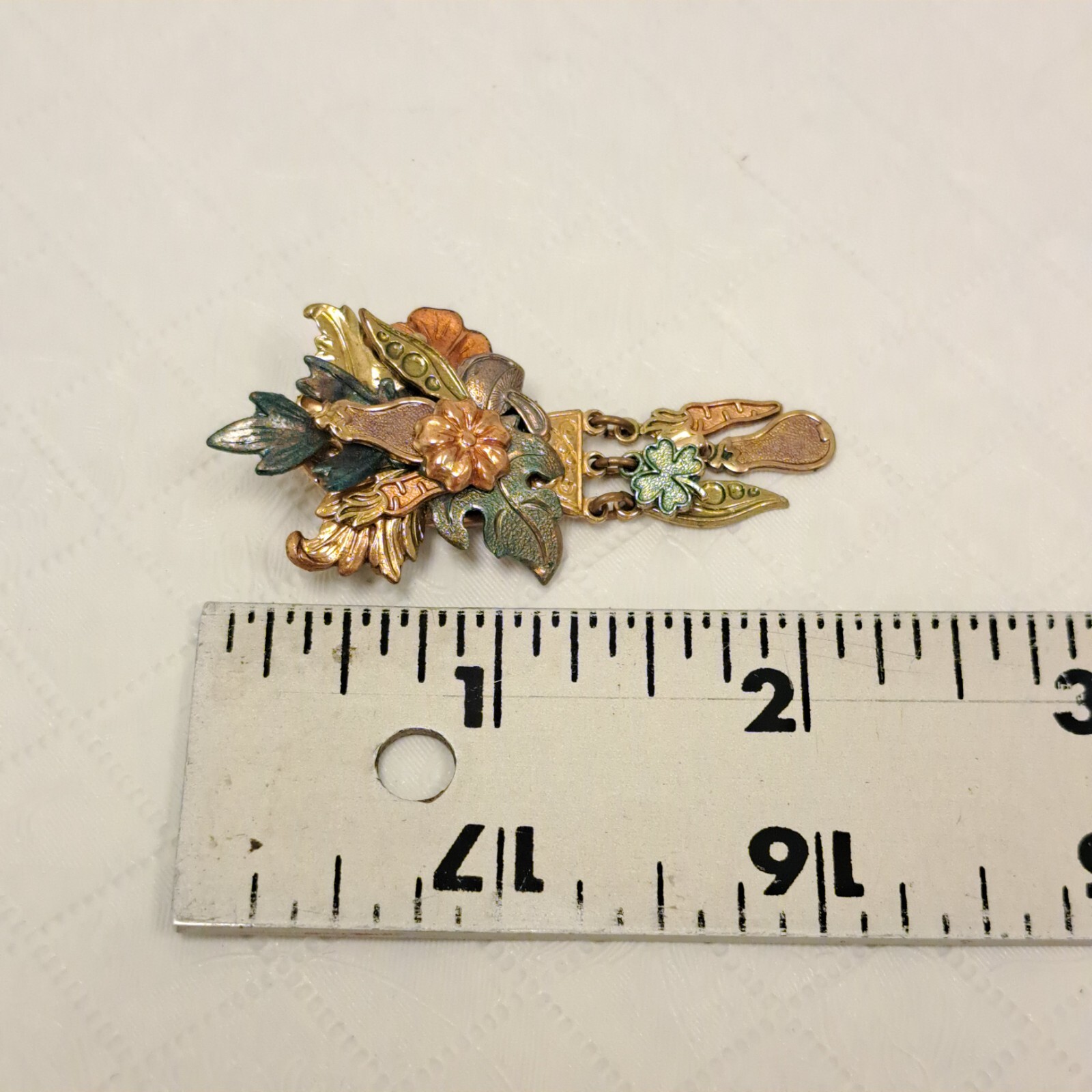 Vintage Flowers Brooch Floral Copper Brass Color Flower Art Pin Handmade