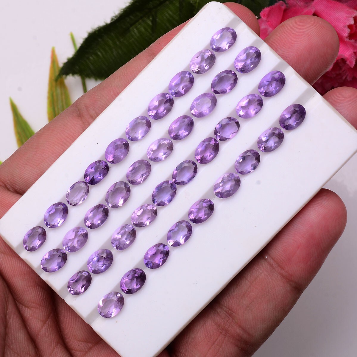 39 Pcs VVS Natural Amethyst 7mmx5mm Untreated Oval Faceted Cut Loose Gemstones