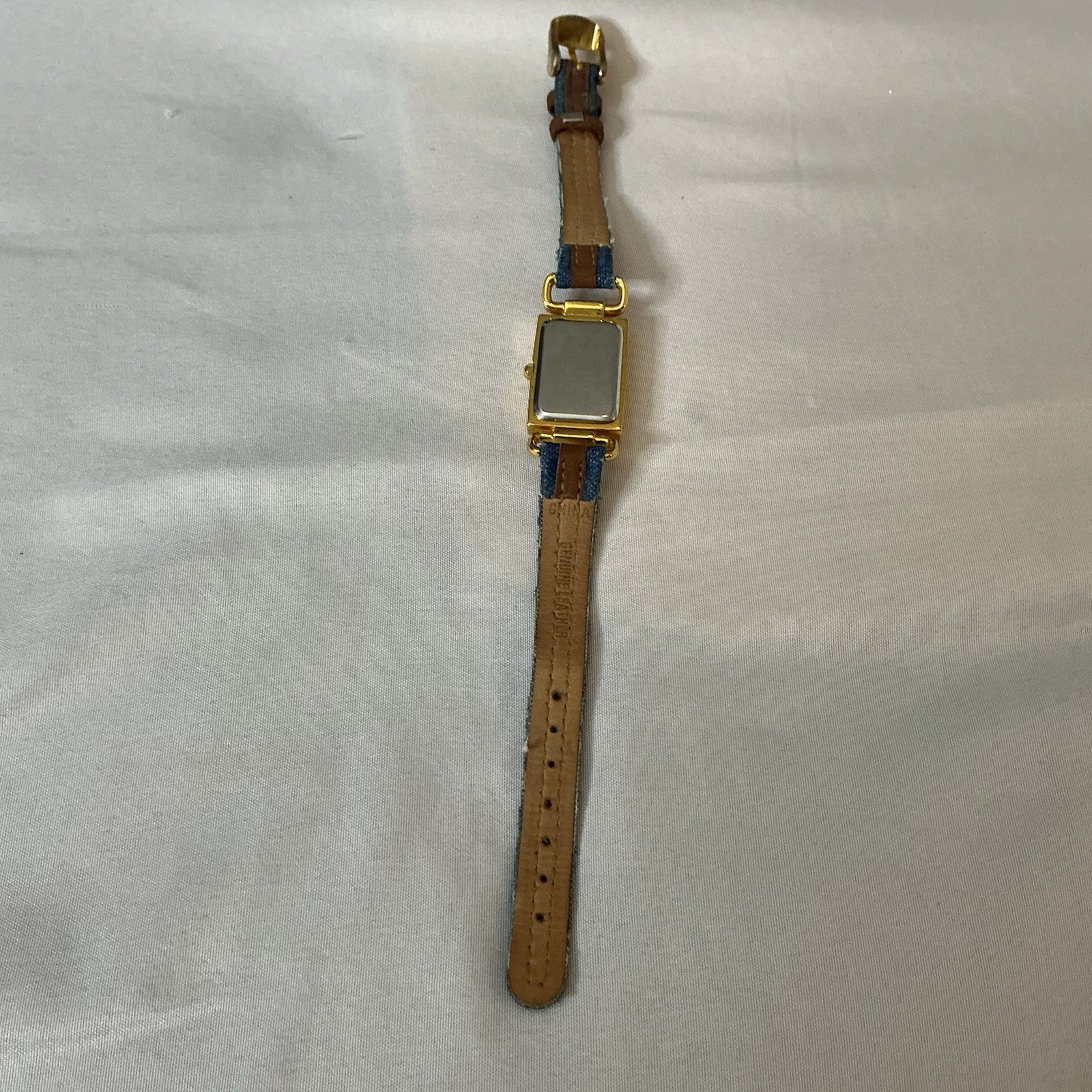 Joan Rivers Classics Watch V377 Denim W/Leather Strap Gold Plate Japanese Mvmt
