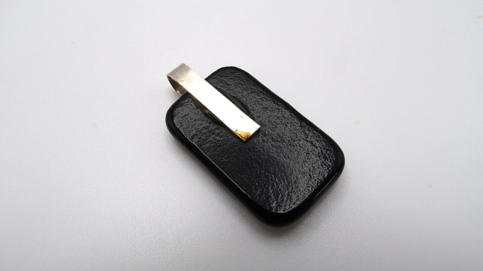 Vintage Silver Hand Made Foil Glass Pendant 3.6cm x 2.5cm NB9
