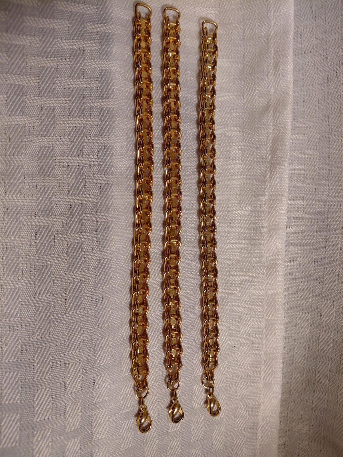 Lot of 3 Contemporary Goldtone Red, White/Clear & Blue Rhinestone 7.5″ Bracelets