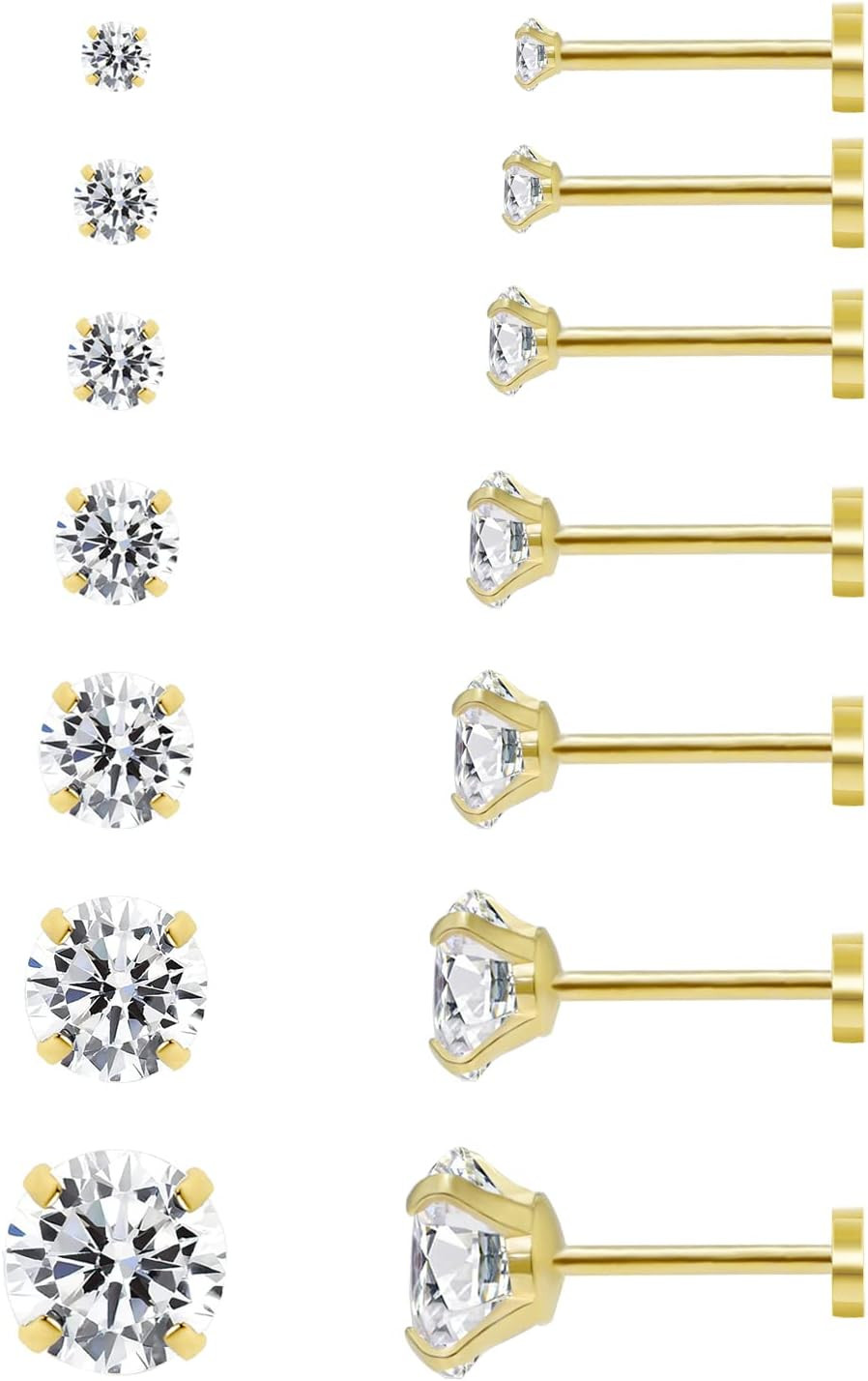 Sweetkiki 7 Pairs Flat Back Stud Earrings Set for Women, Hypoallergenic Surgical
