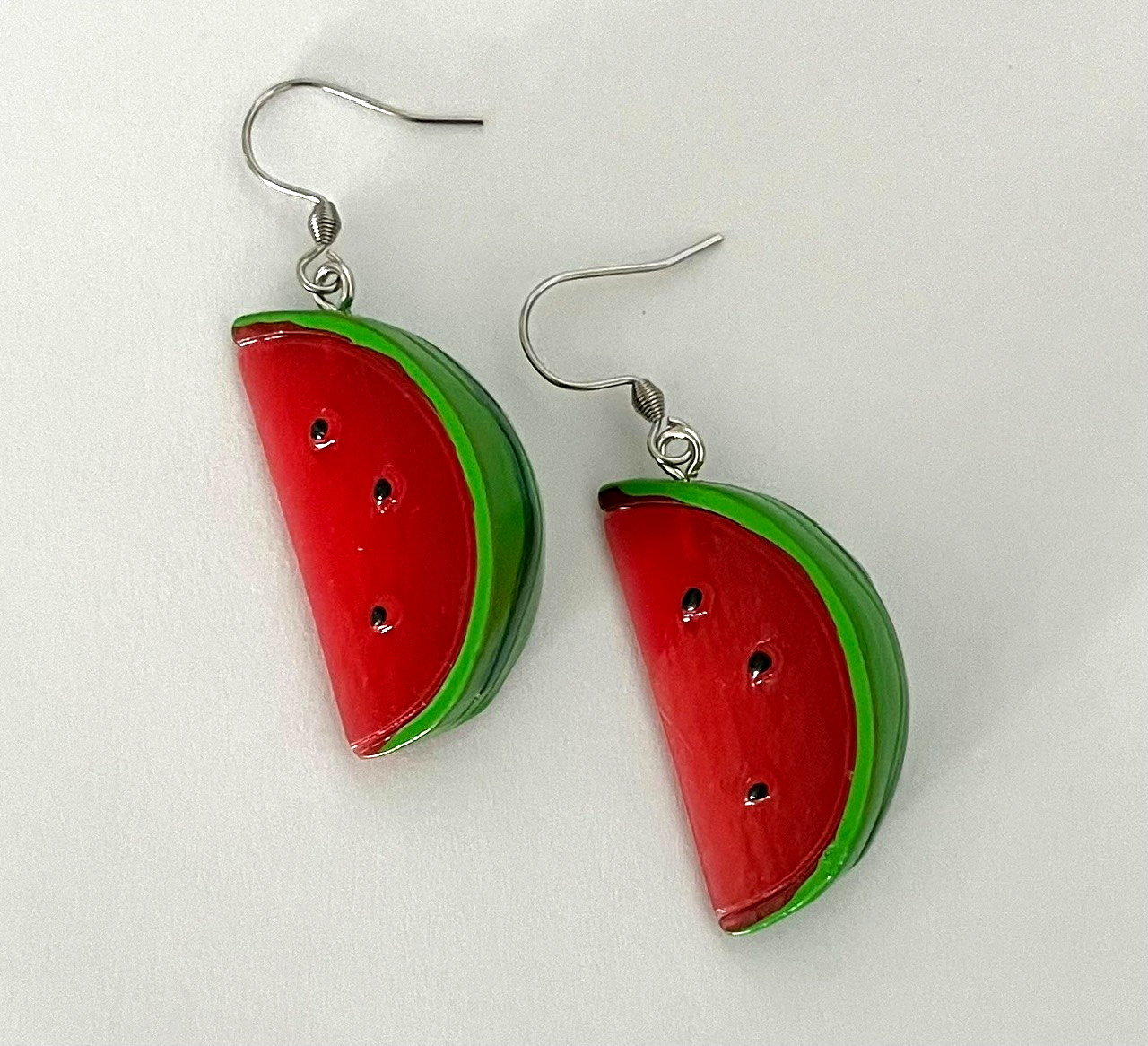 Watermelon Sugar Slice 3D Fruit Food Dangle Earrings Jewelry Stainless Hooks 2″