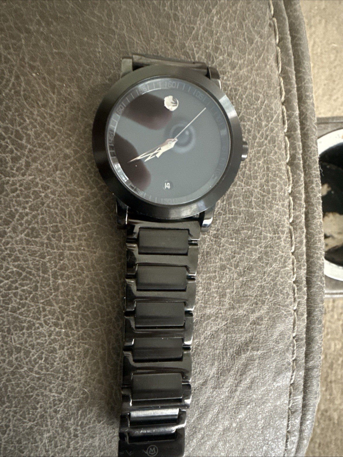 Movado Museum Black Dial Quartz Analog Watch Black SS Bracelet Fixed Bezel