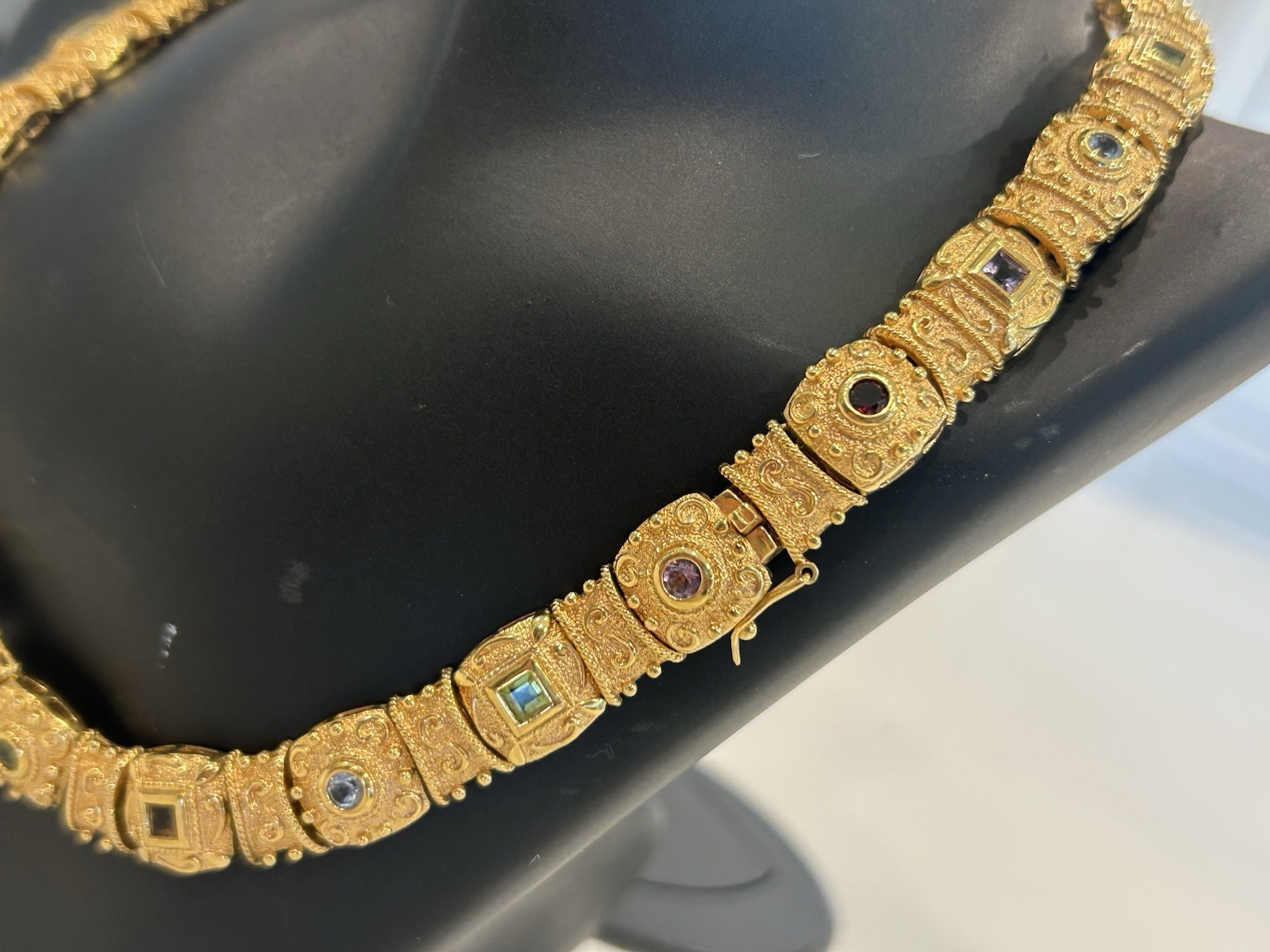Veronese Etruscan Gold Vermeil Sterling Multi Stone Choker 925