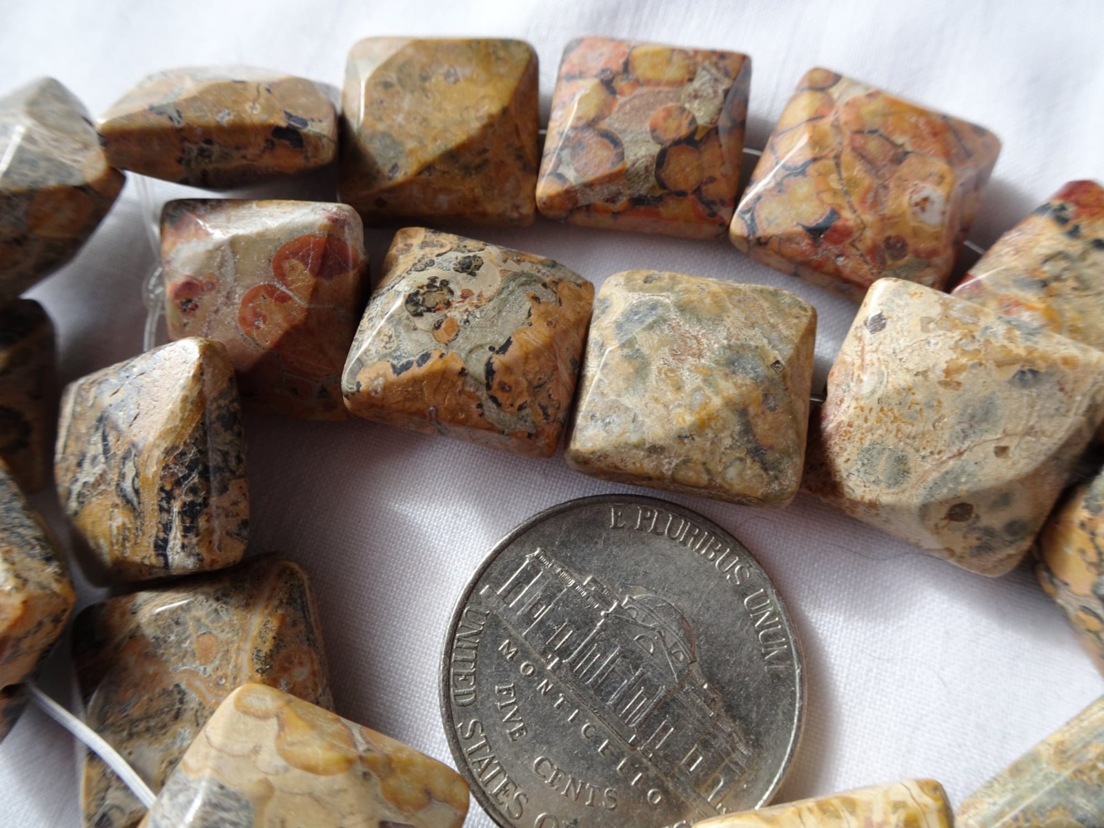 15″ Str Natural Leopardskin Jasper Faceted Square Stone Beads 13mm L A409 DNG