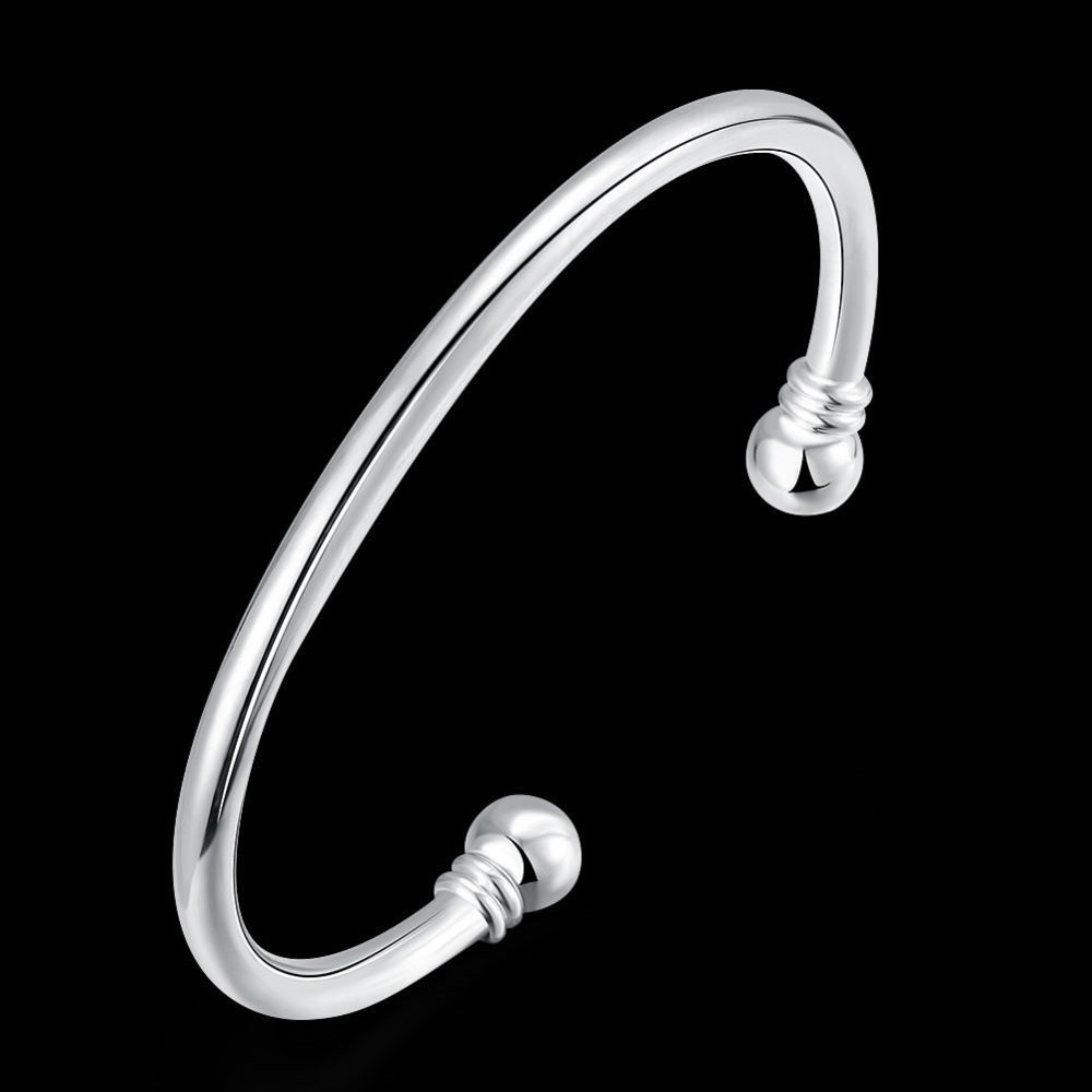 Elegant Womens 925 Sterling Silver Love Cuff Ball End Open Bangle Bracelet #B135