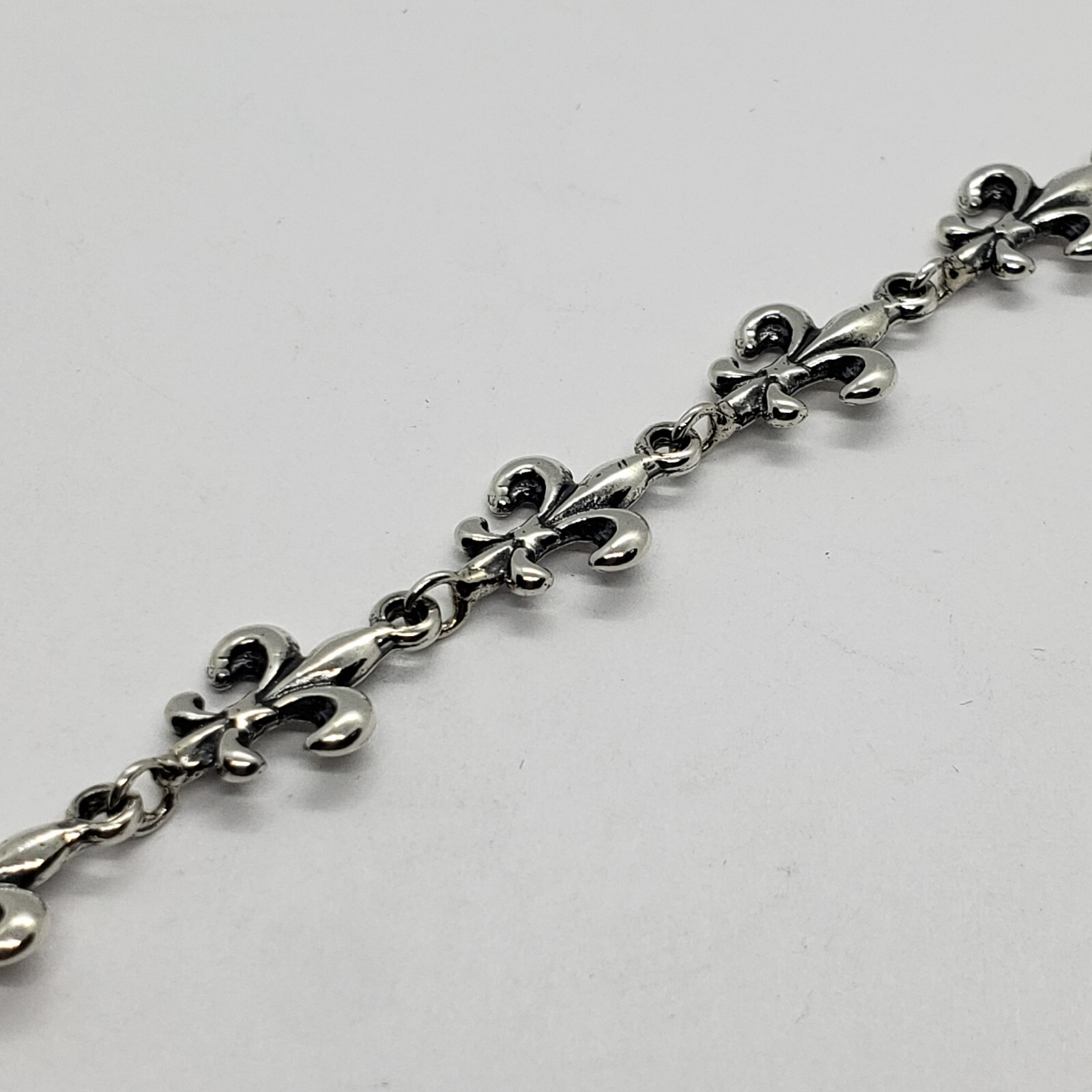 925 Sterling Silver Fleur De Lis French Lily Bracelet Anklet 7.5 inches Long