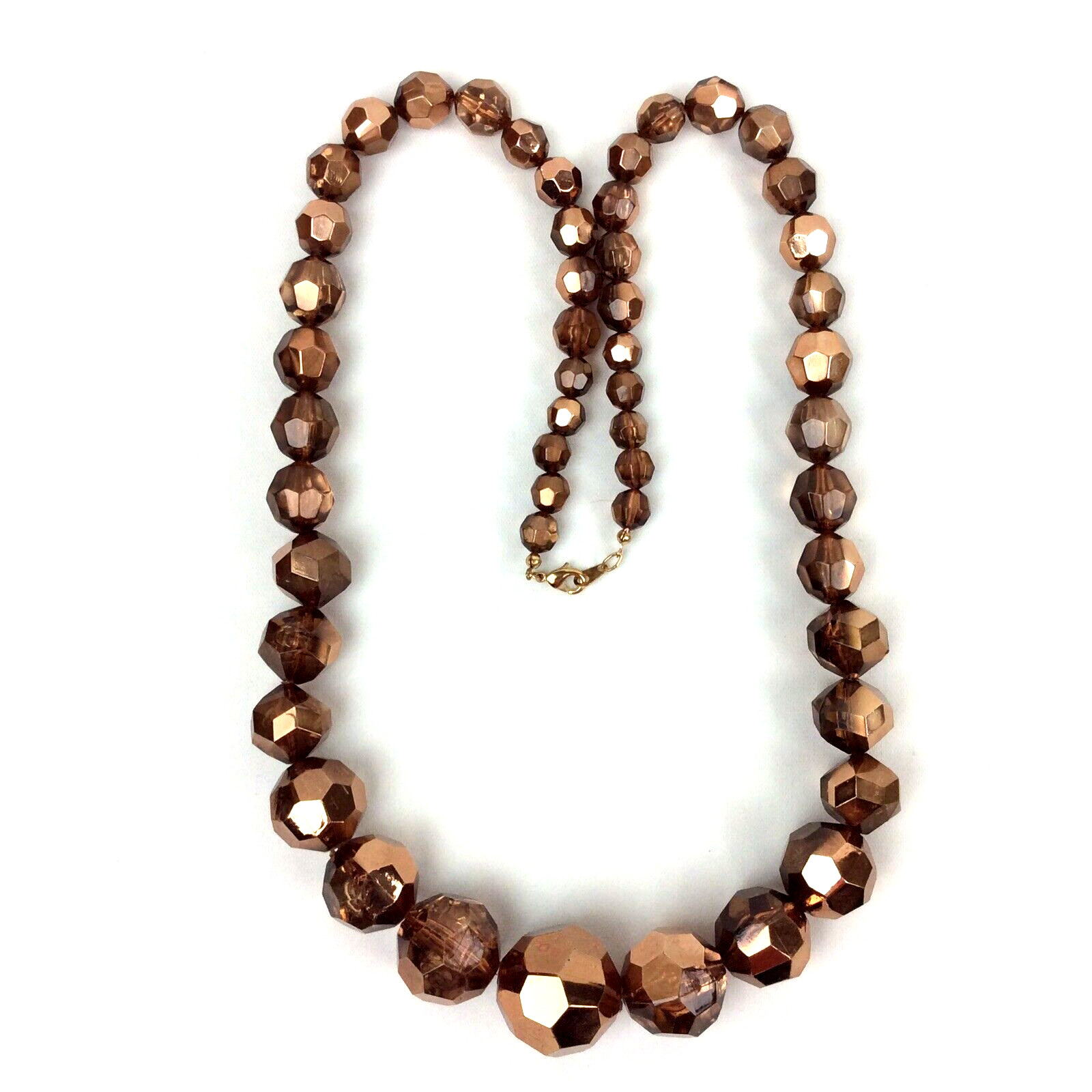 Faceted Graduated Coppertone Statement Bead Necklace 29 1/2″ Lobster Clasp