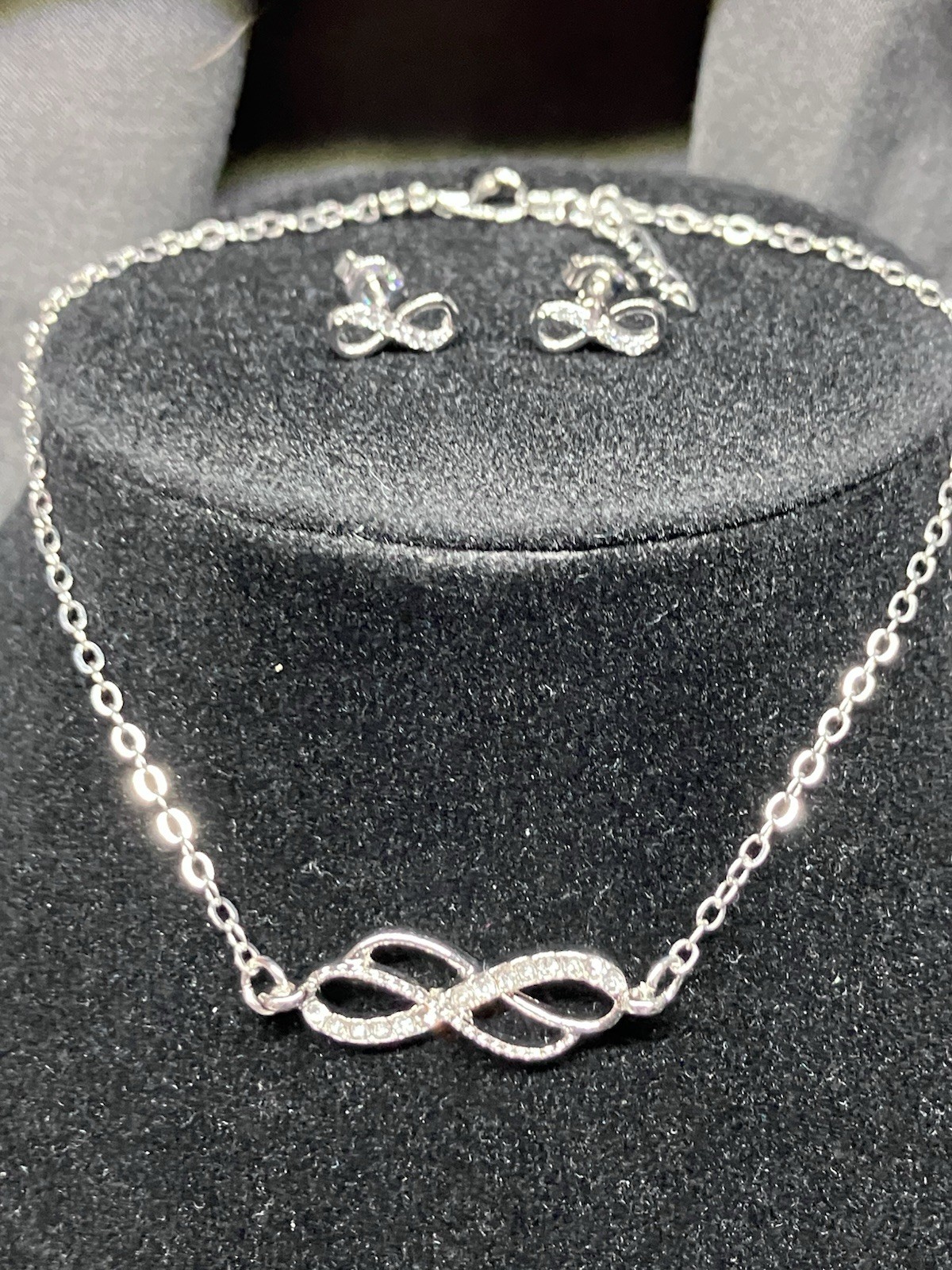 Womens Infinity Silver plated bracelet with stainless steel cz anklet + earrings