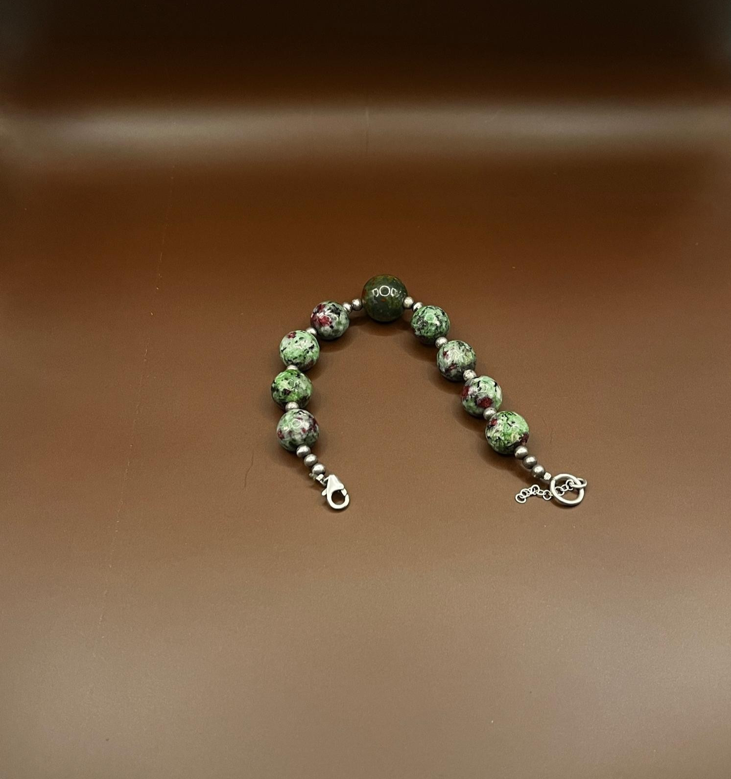 Vintage Ruby in Zoisite Beaded Bracelet Silver Tone Accent Beads Gemstone