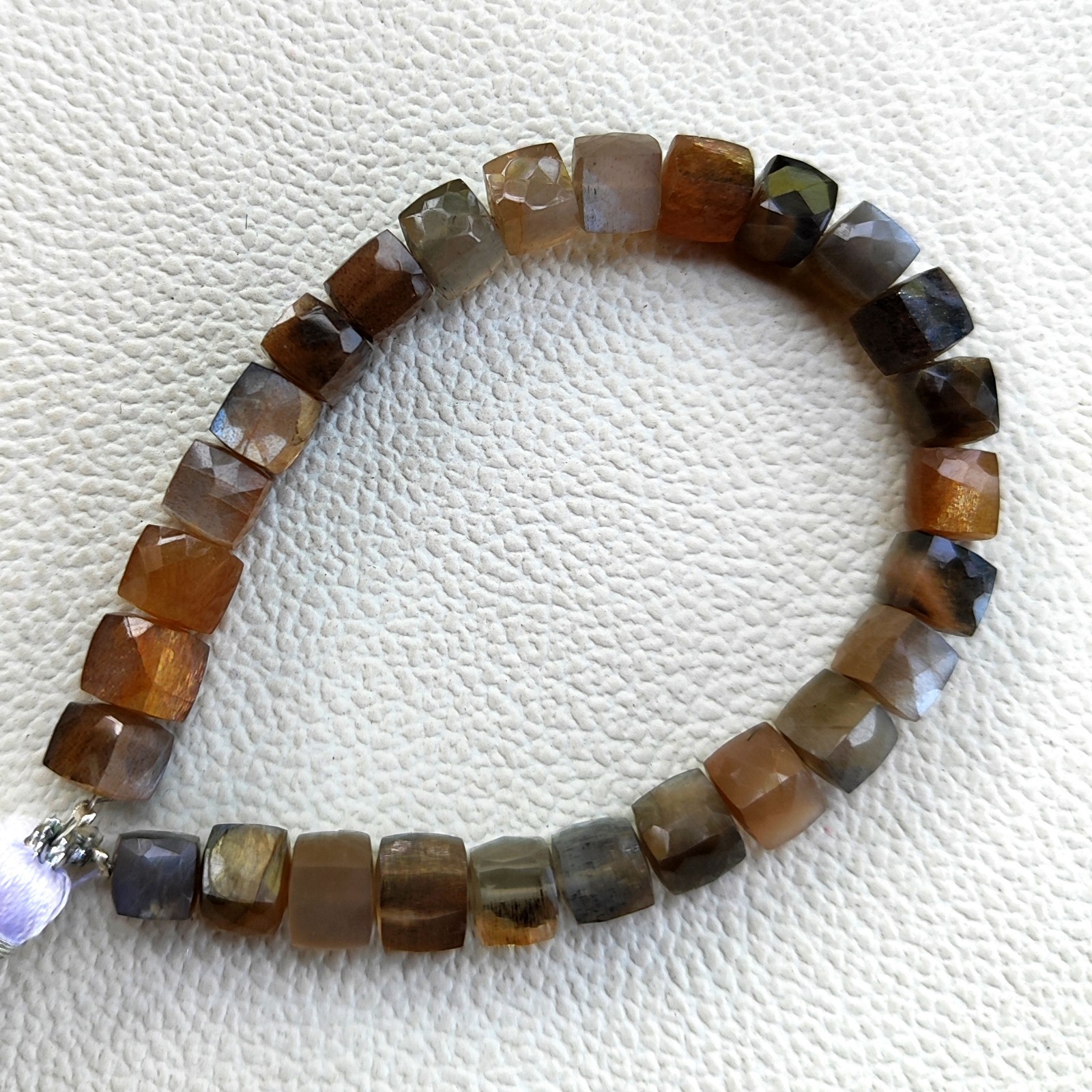 6.5mm Golden Shine Moonstone Faceted Cube Gemstone Beads 7″ Strand From India