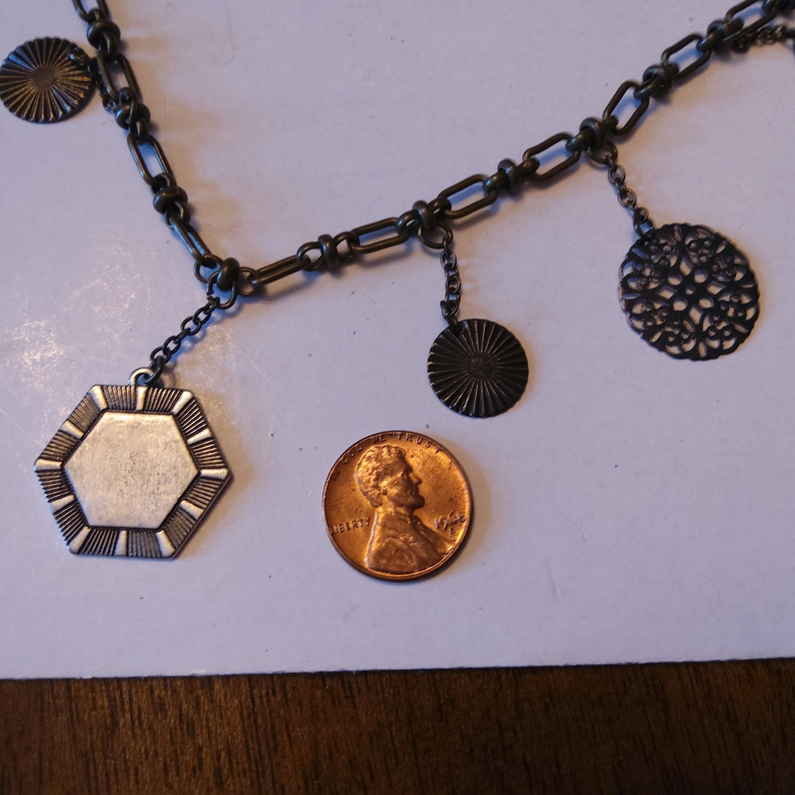 Chico’s Jailyn Coin Station Necklace; Bronze Chain; Charm Medallions; 36″-40″ ad