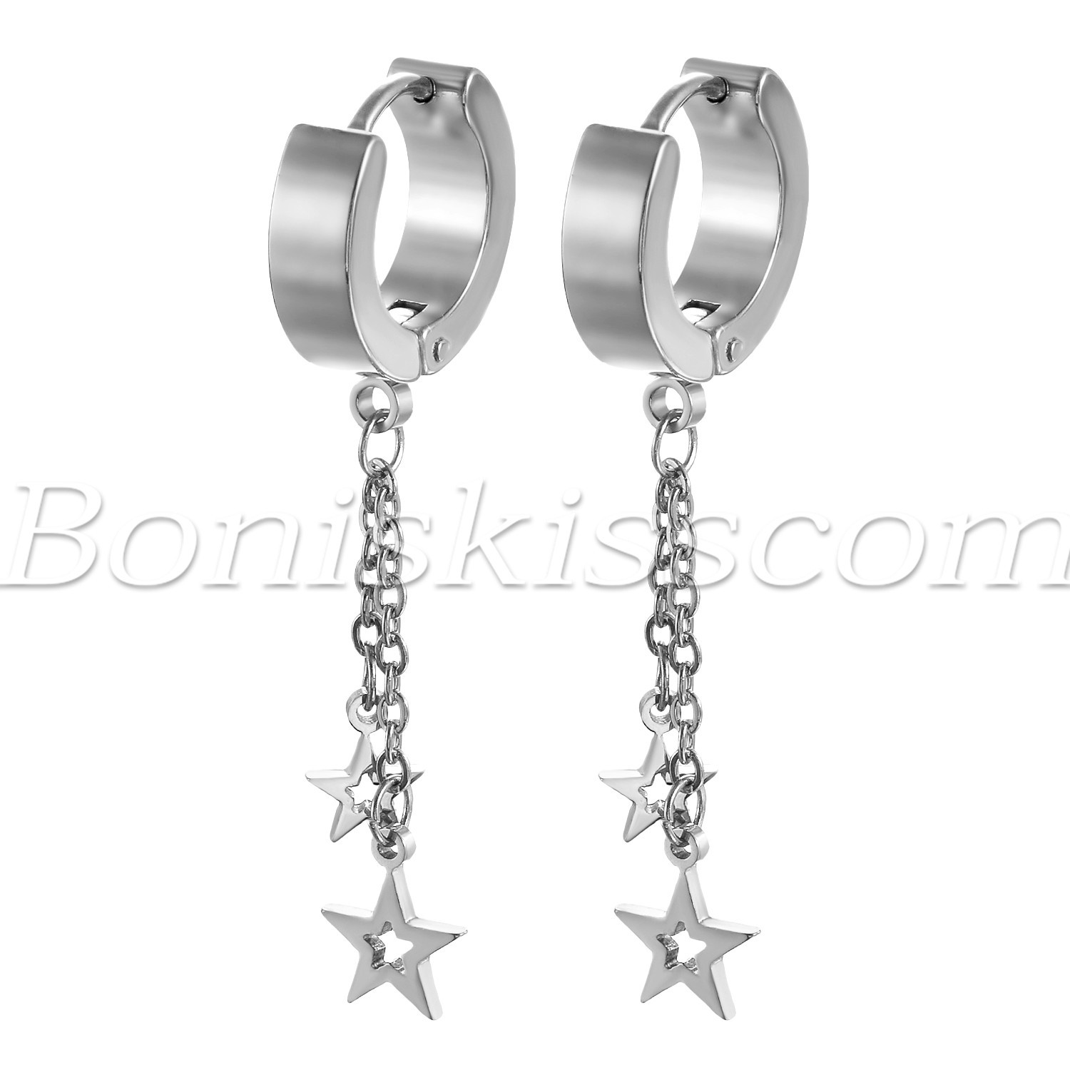 2pcs Mens Womens Stainless Steel Huggie Hoop Ear Line Star Dangle Studs Earrings