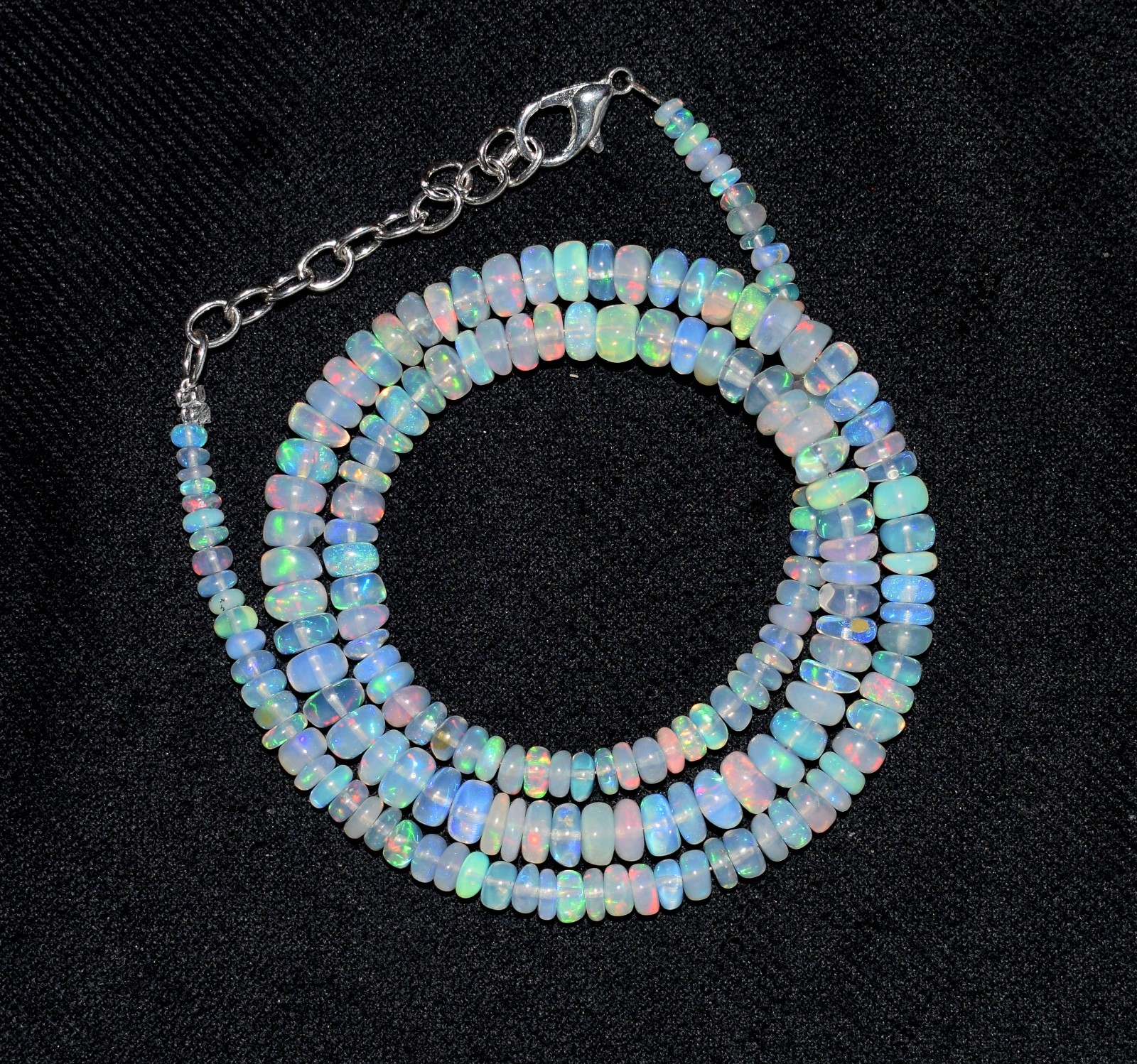 16″Natural Ethiopian Opal Wello Fire Opal Gemstone Bead Necklace